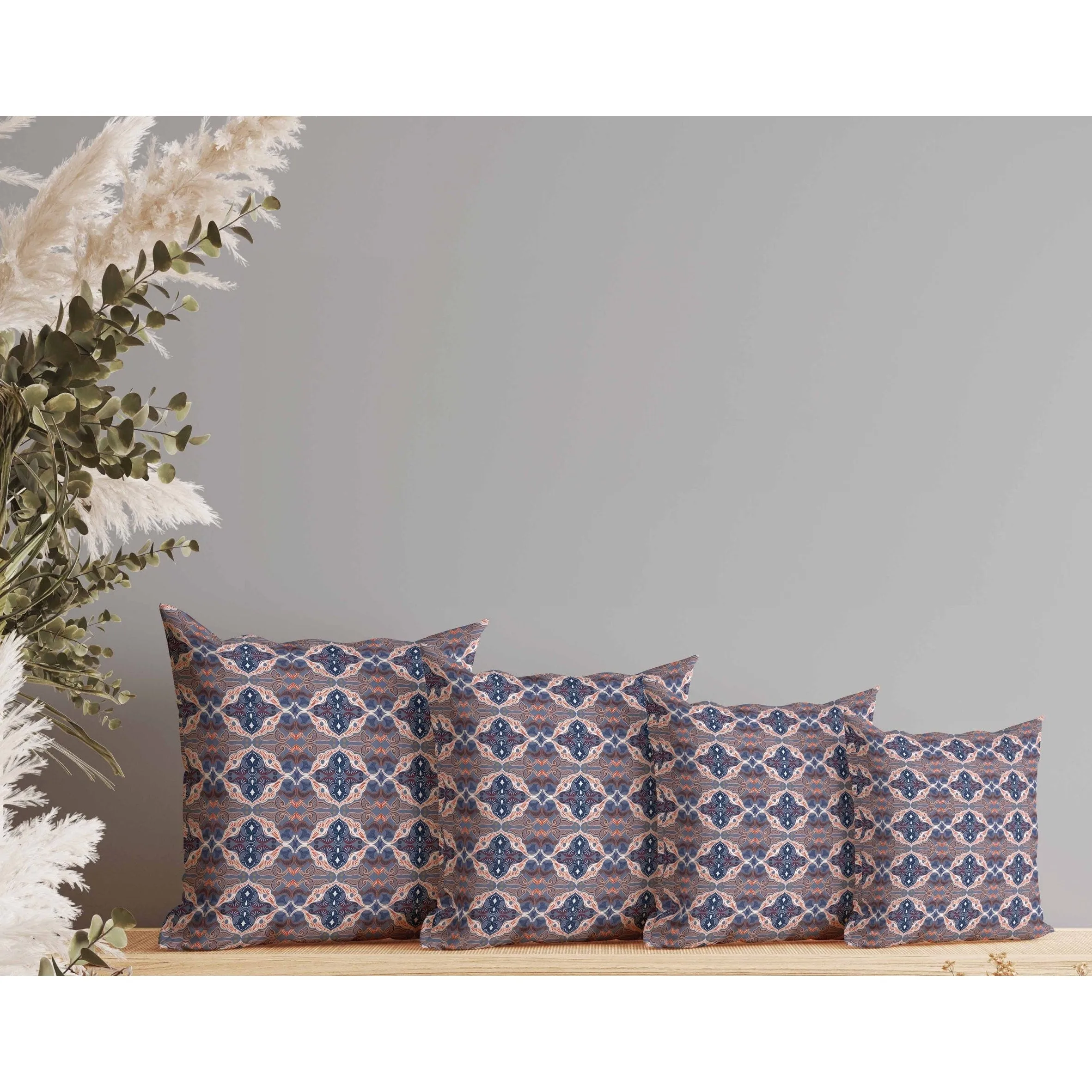 Floral Elegance Faux Suede Reversible Throw Pillow Blue and Red