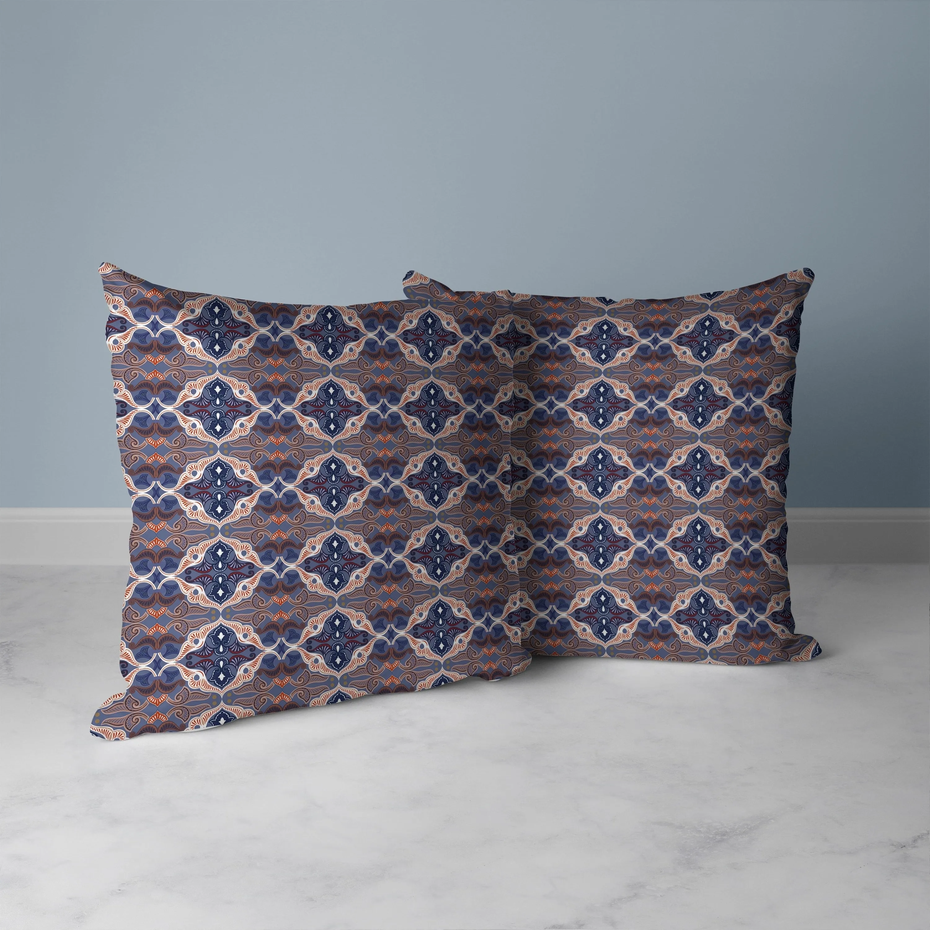 Floral Elegance Faux Suede Reversible Throw Pillow Blue and Red