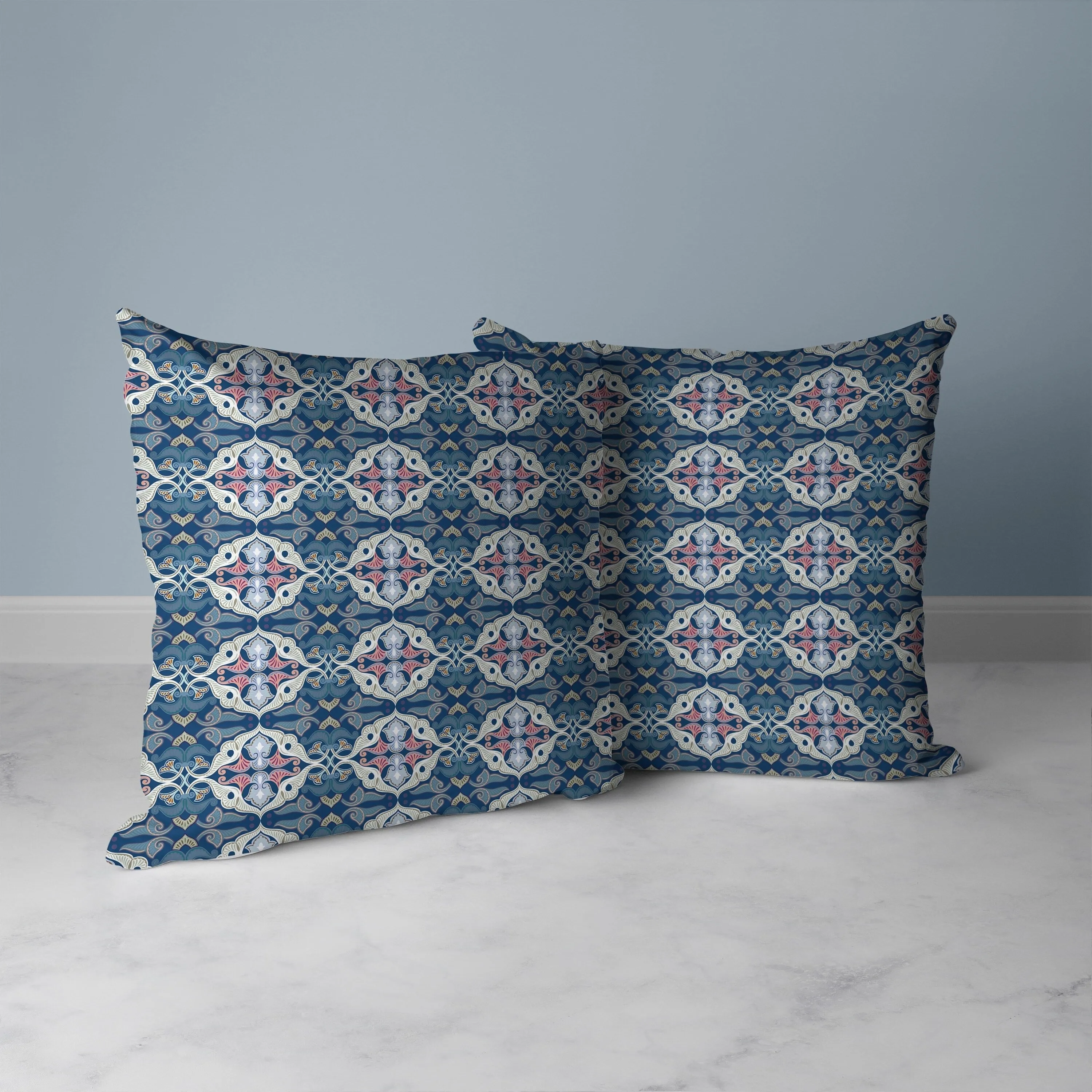 Floral Elegance Faux Suede Reversible Throw Pillow Blue and White