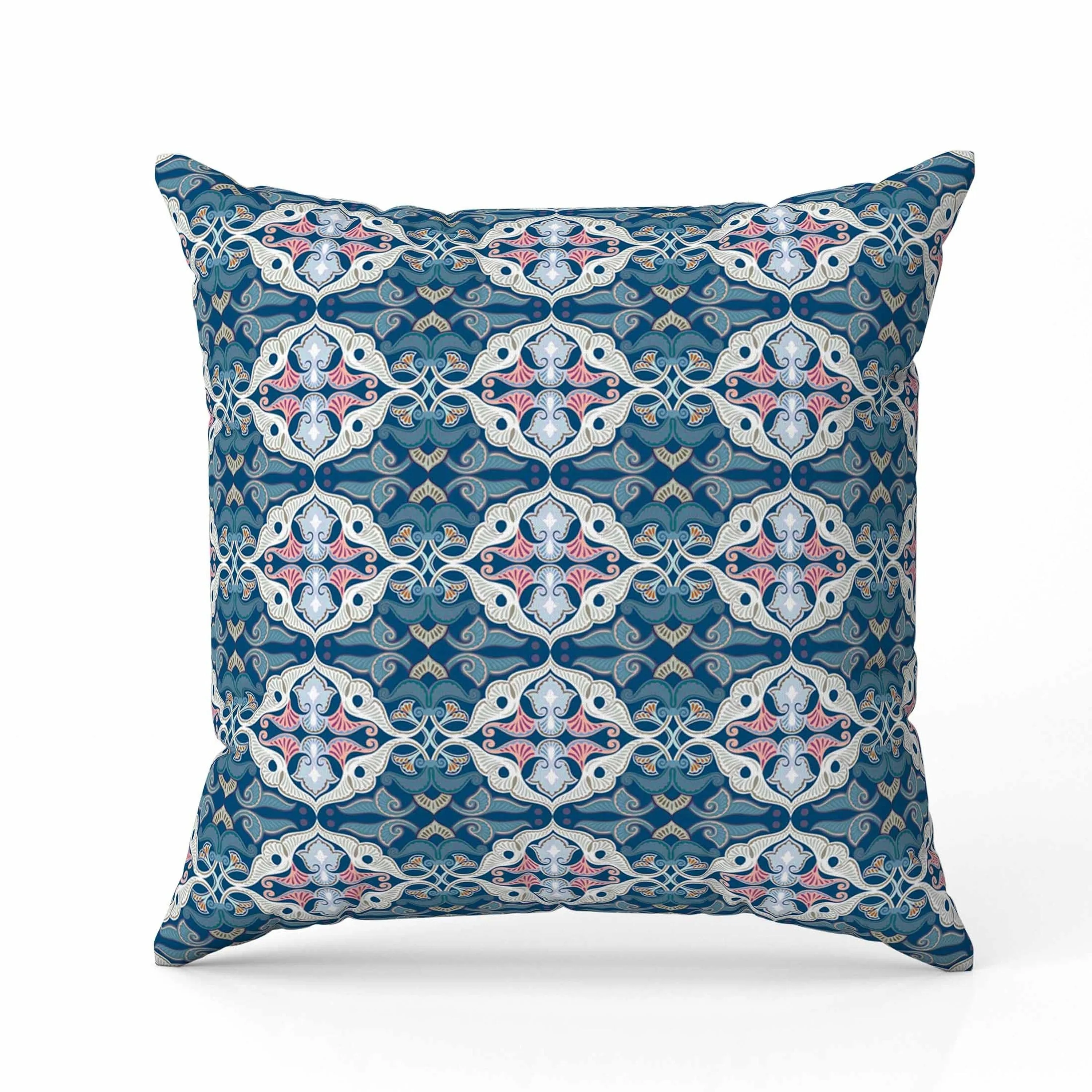 Floral Elegance Faux Suede Reversible Throw Pillow Blue and White