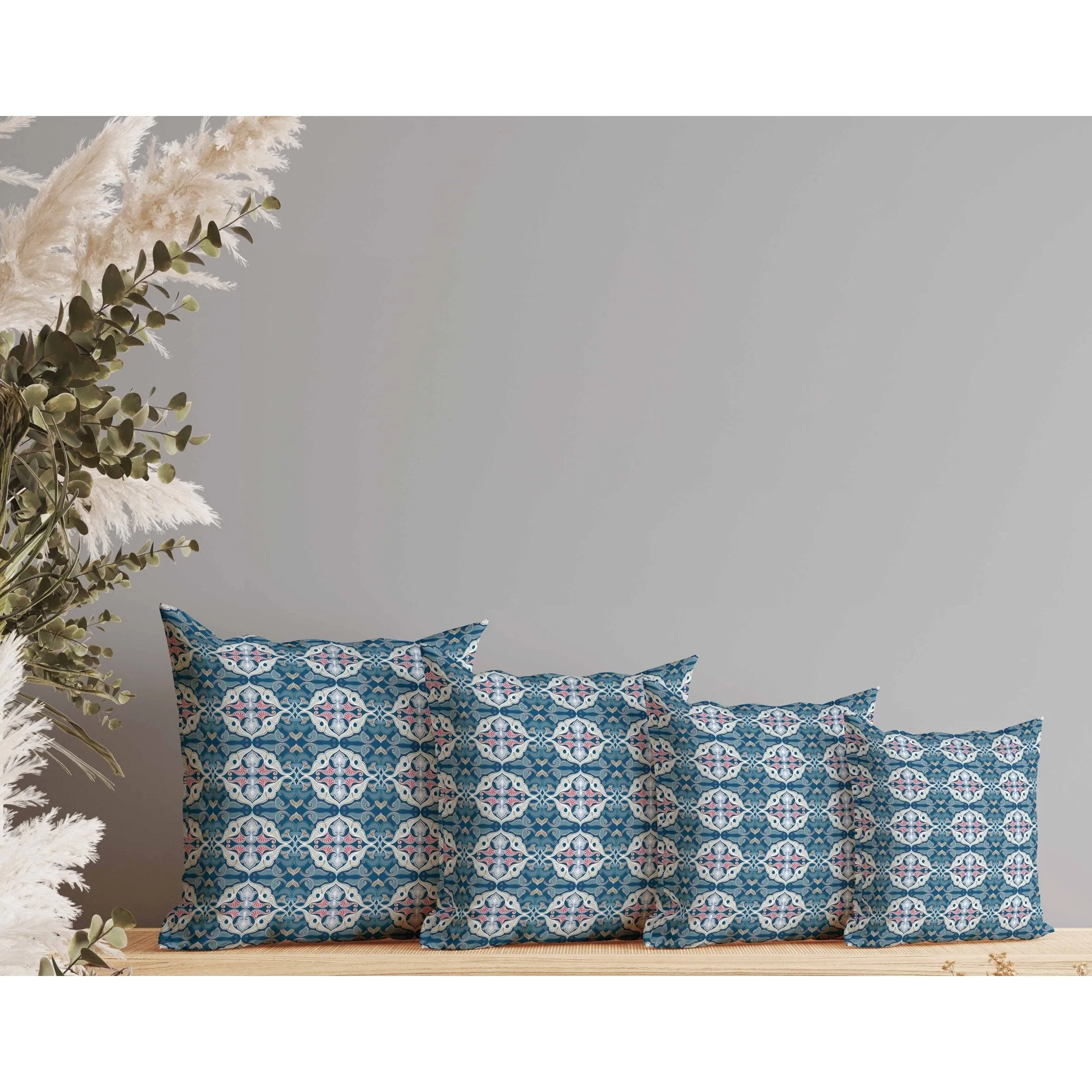 Floral Elegance Faux Suede Reversible Throw Pillow Blue and White