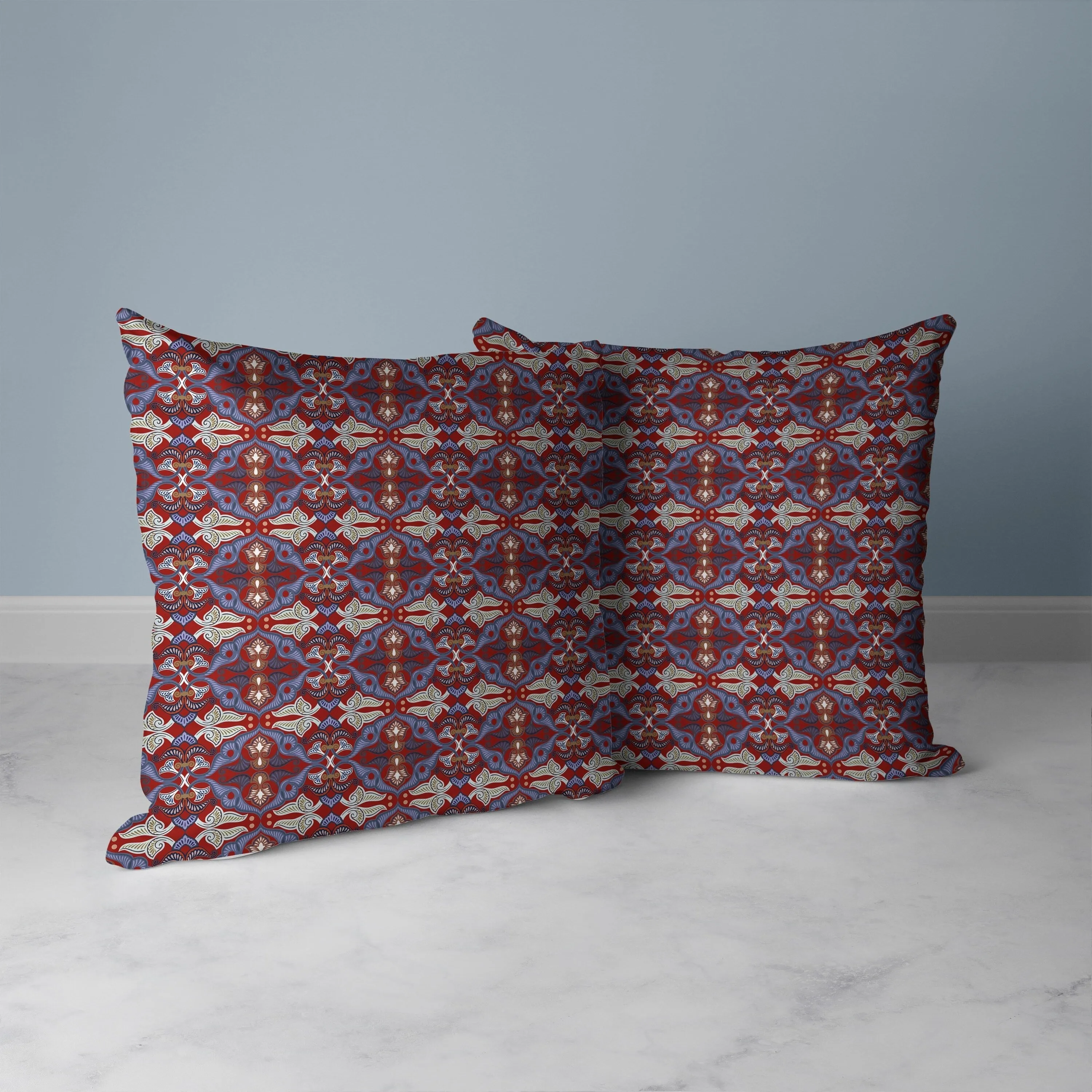 Floral Elegance Faux Suede Reversible Throw Pillow Red and Blue