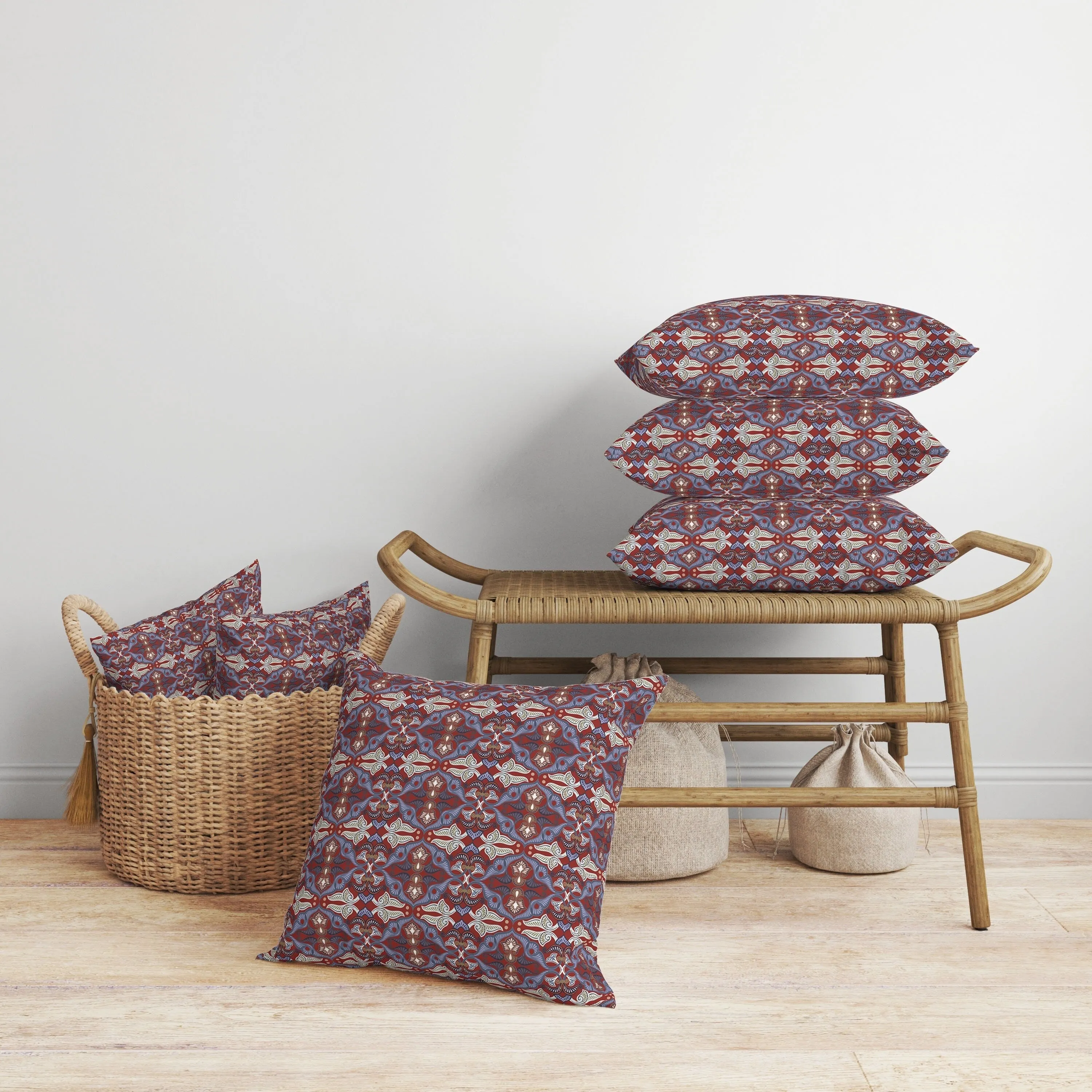 Floral Elegance Faux Suede Reversible Throw Pillow Red and Blue
