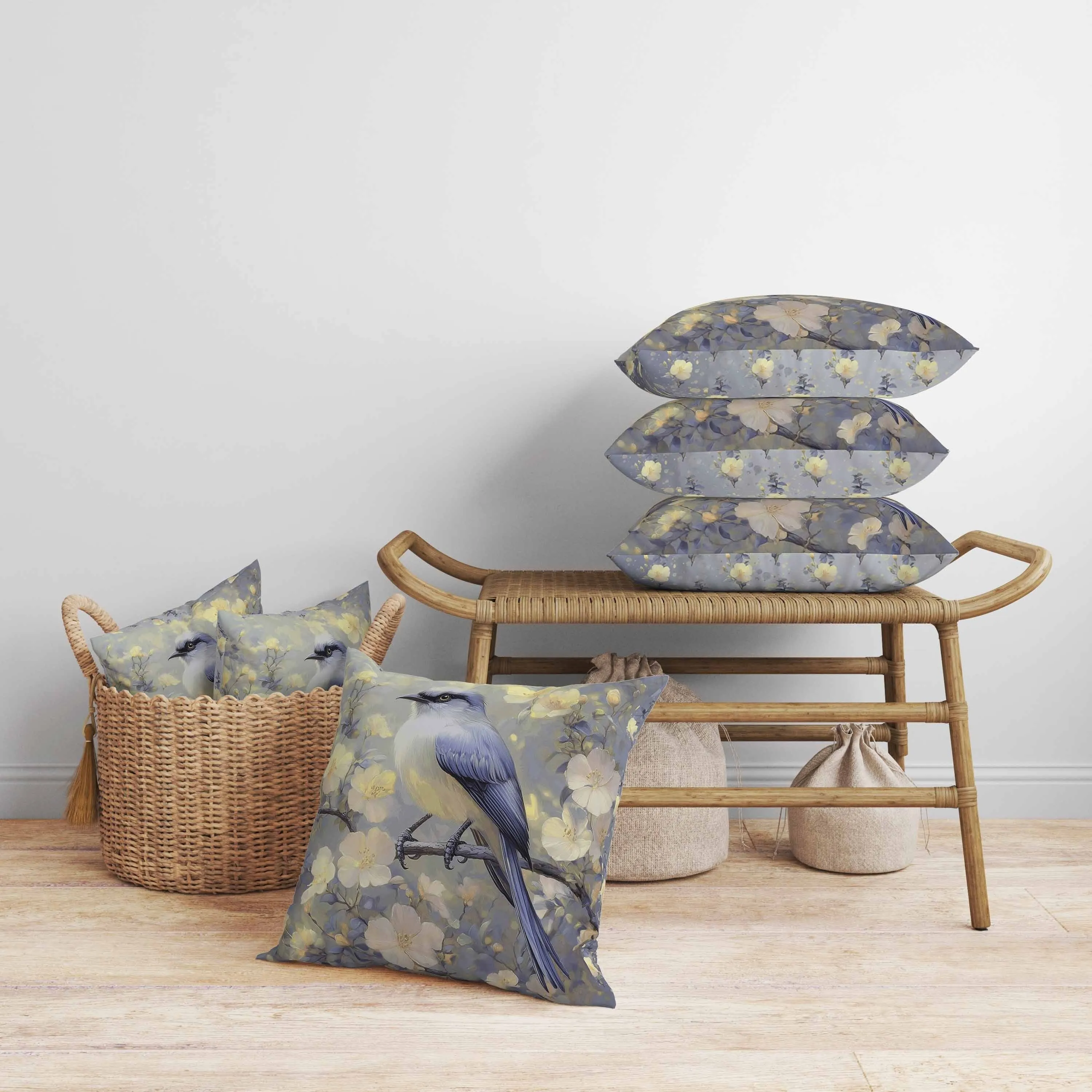 Floral Guest Faux Suede Reversible Throw Pillow Blue and Yellow