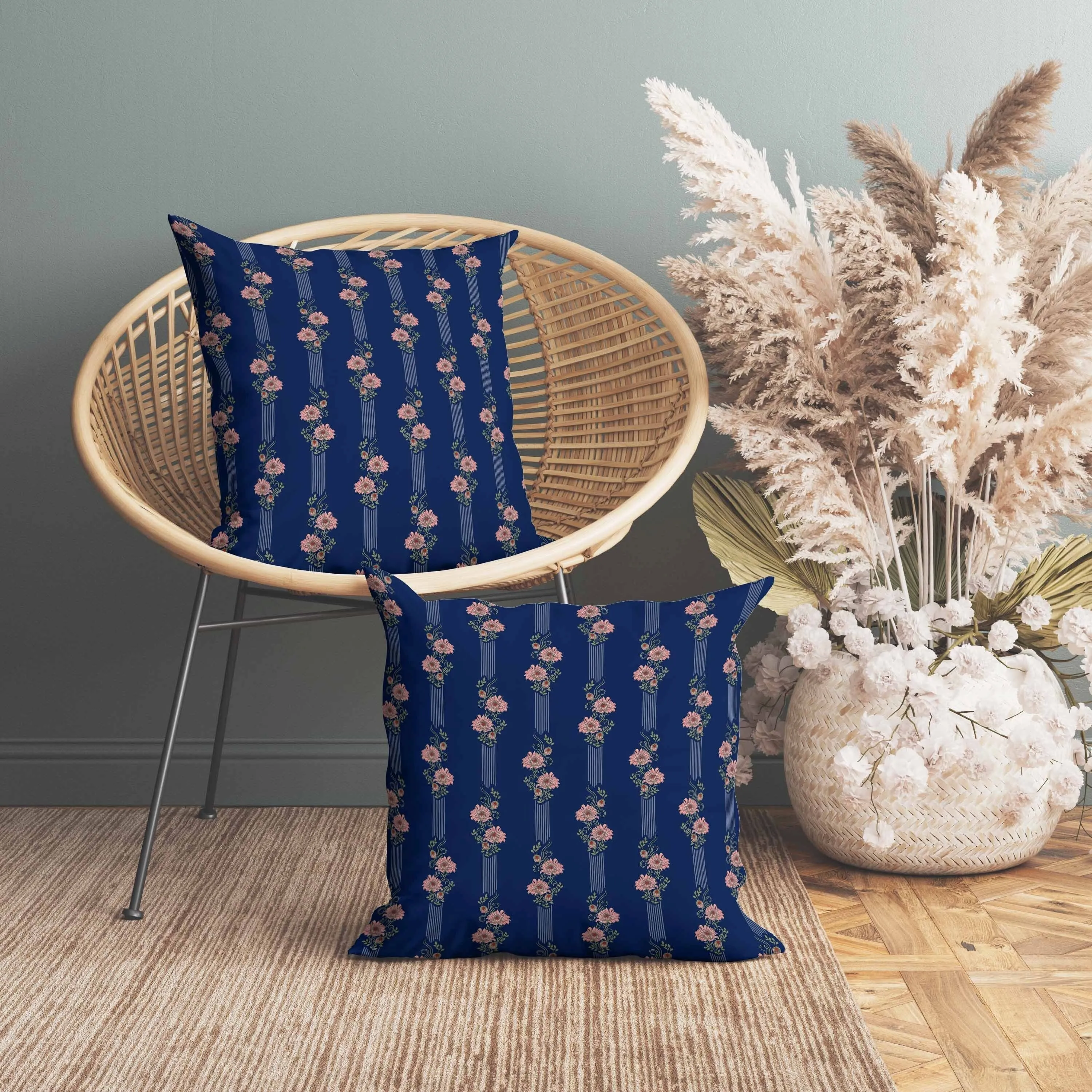 Floral Luminosity Faux Suede Reversible Throw Pillow Blue and Pink