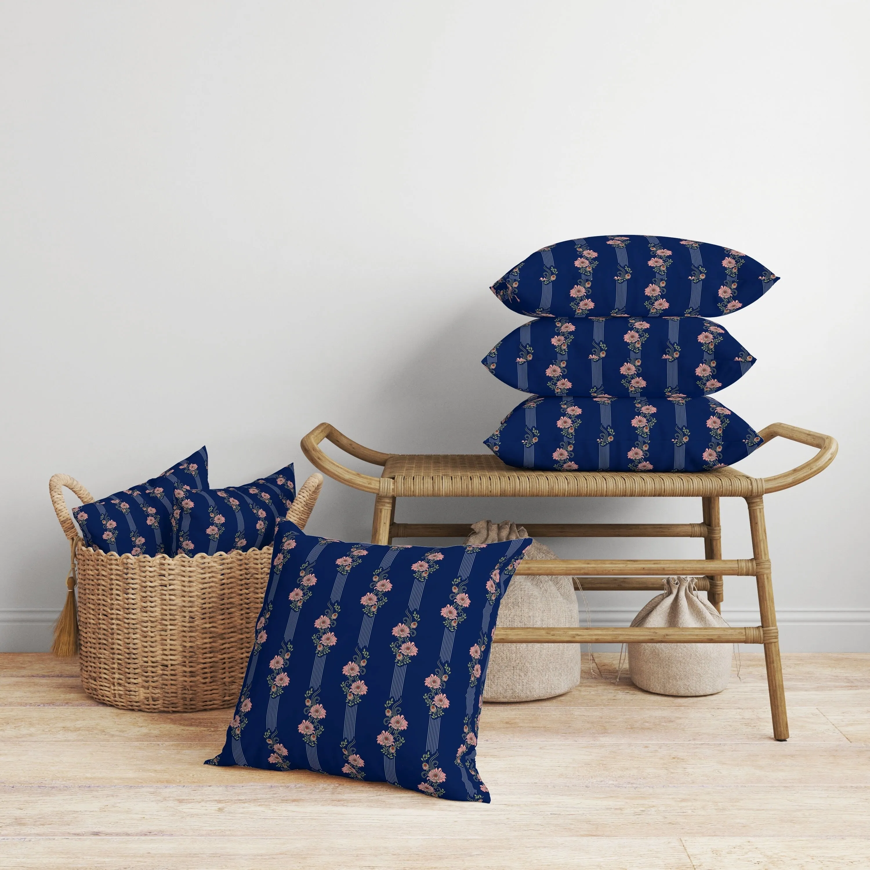 Floral Luminosity Faux Suede Reversible Throw Pillow Blue and Pink