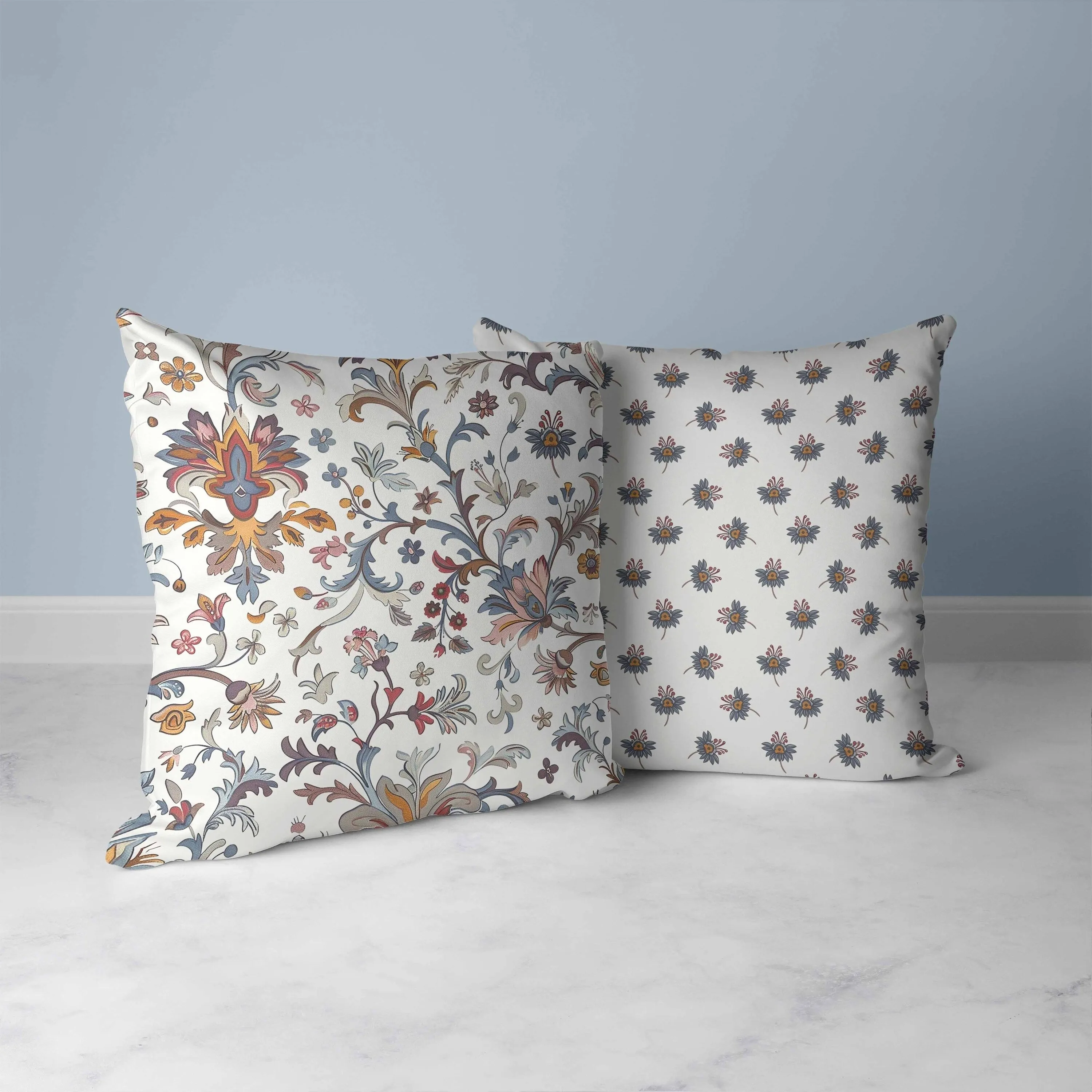 Floral Naqash Faux Suede Reversible Throw Pillow Blue and Pink