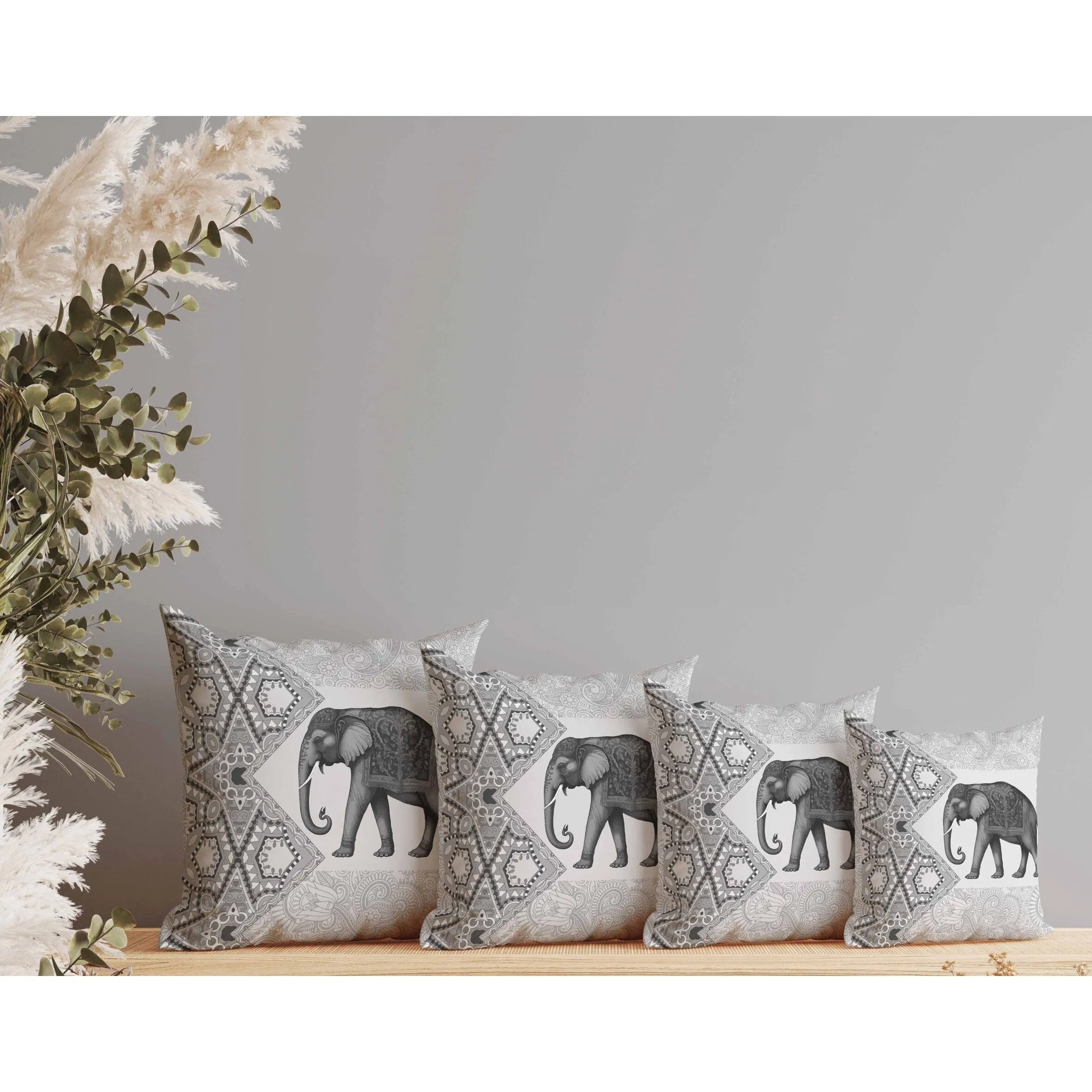 Floraphant Faux Suede Reversible Throw Pillow Grey and Black
