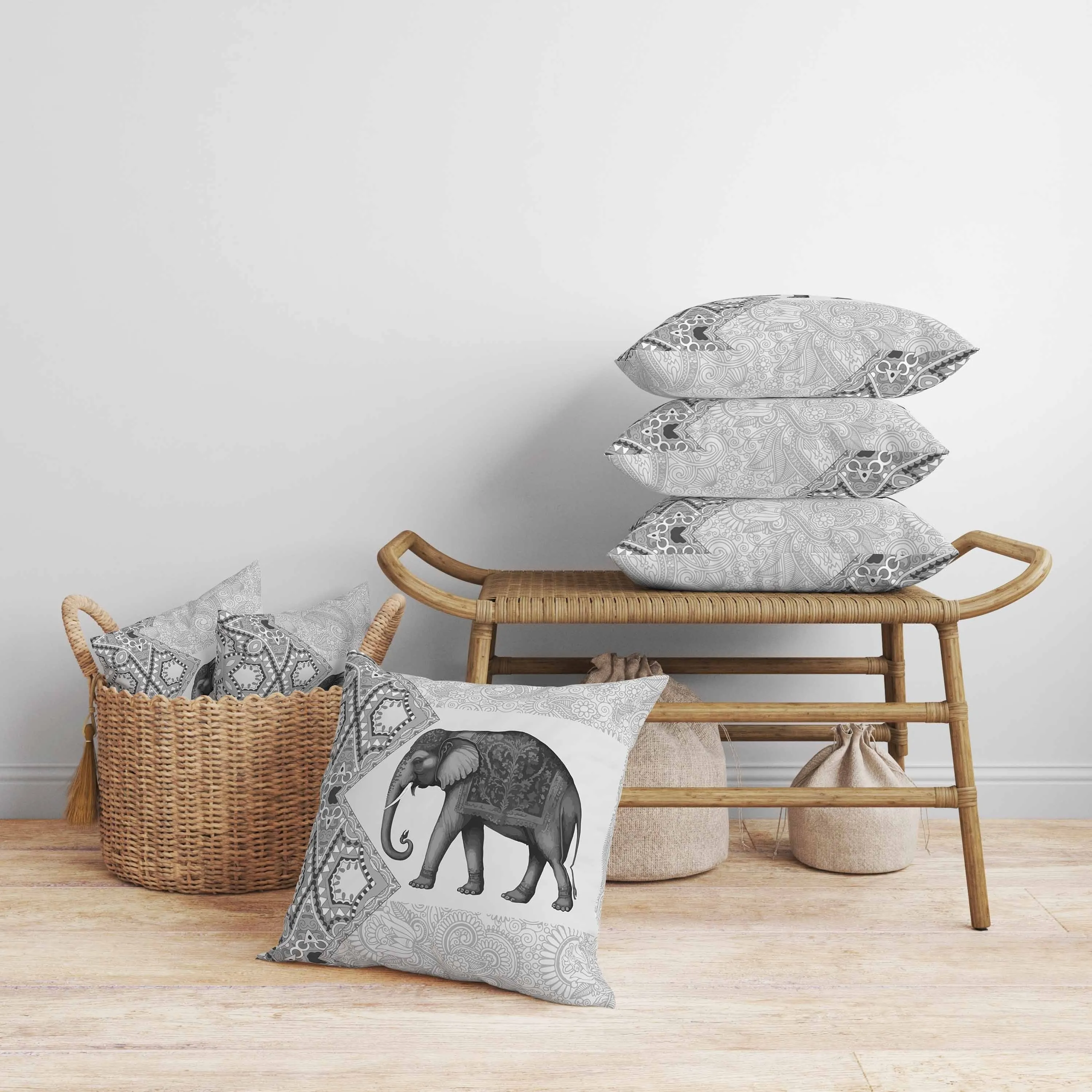 Floraphant Faux Suede Reversible Throw Pillow Grey and Black
