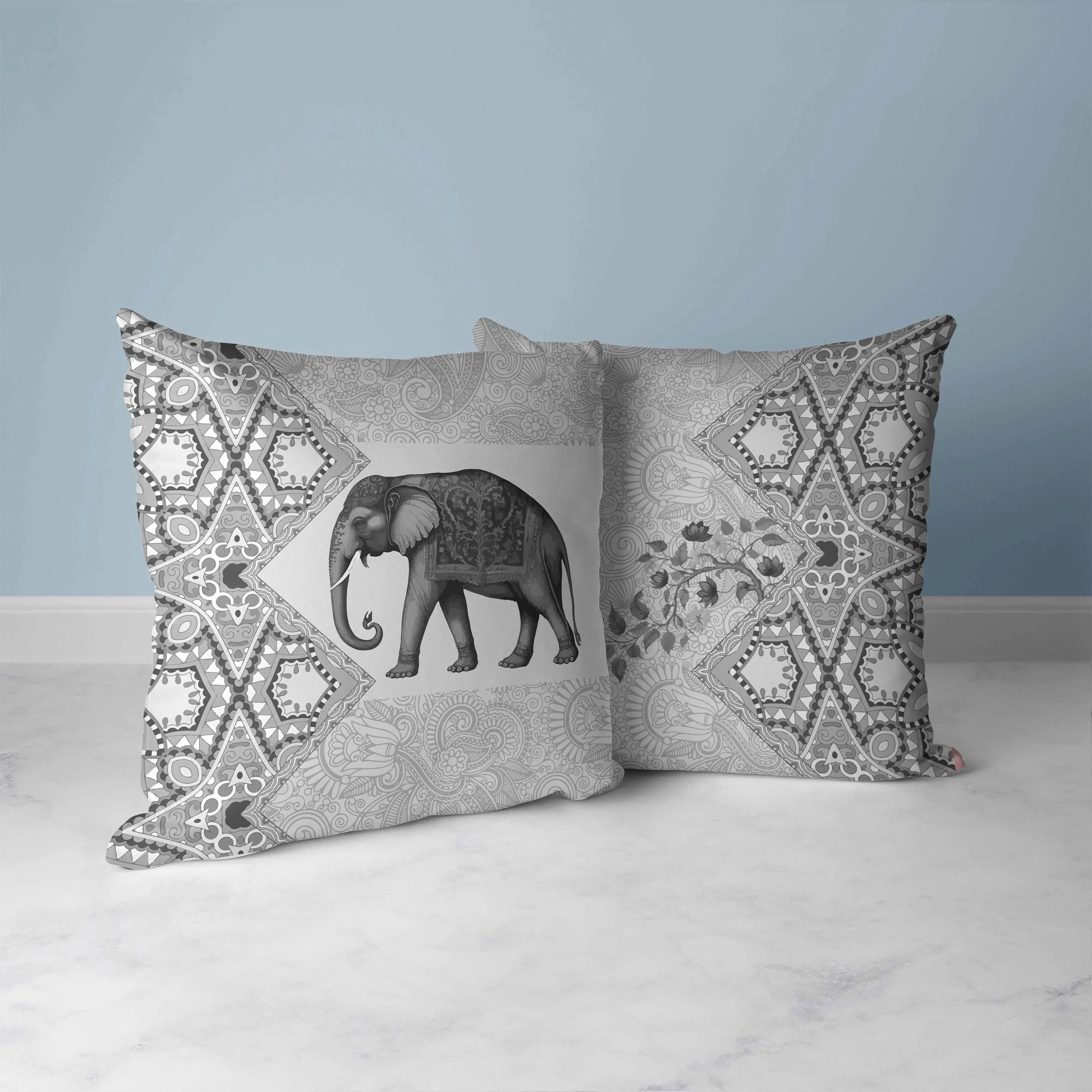 Floraphant Faux Suede Reversible Throw Pillow Grey and Black