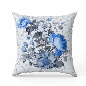 Flower and Knop Faux Suede Reversible Throw Pillow Grey and Blue