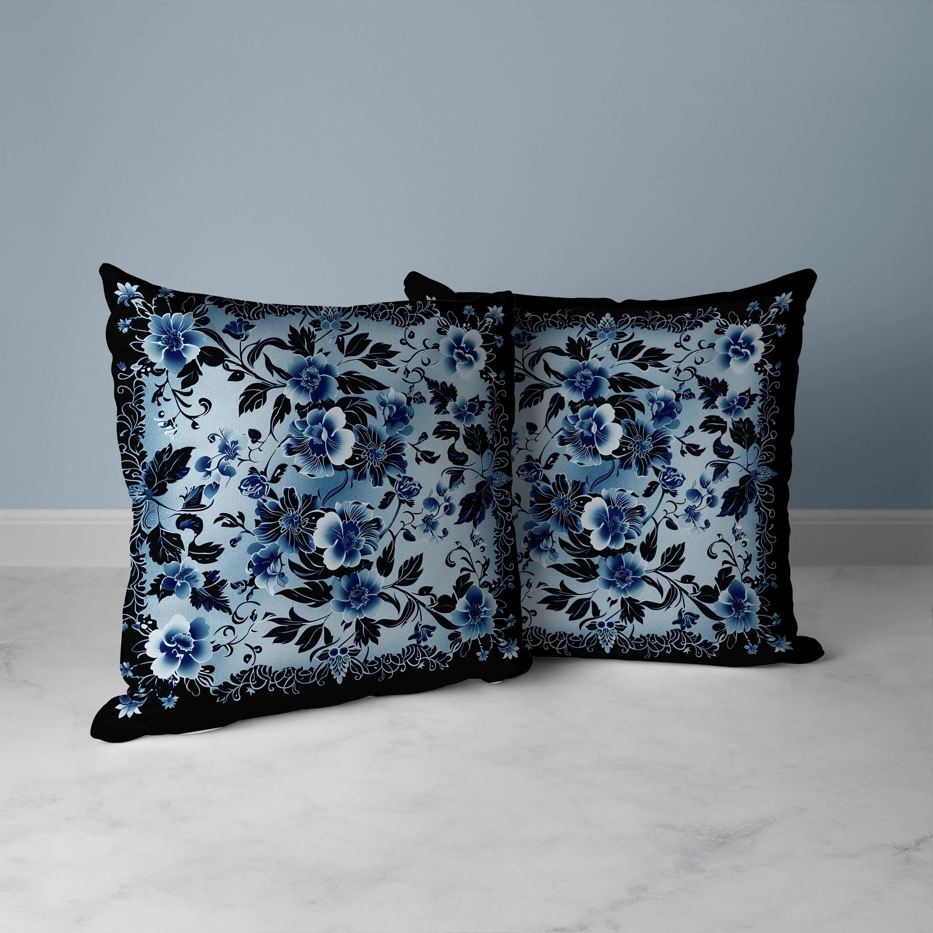 Flower Hub Faux Suede Reversible Throw Pillow Black and Blue