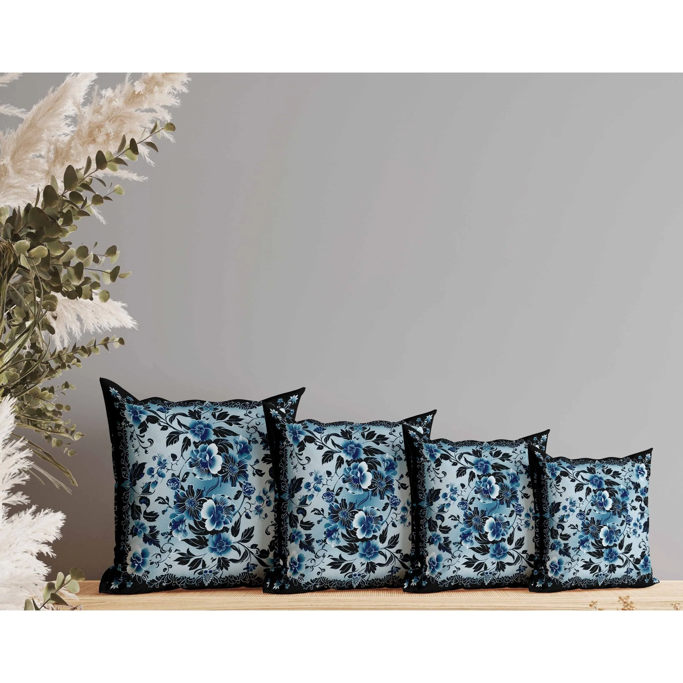 Flower Hub Faux Suede Reversible Throw Pillow Black and Blue