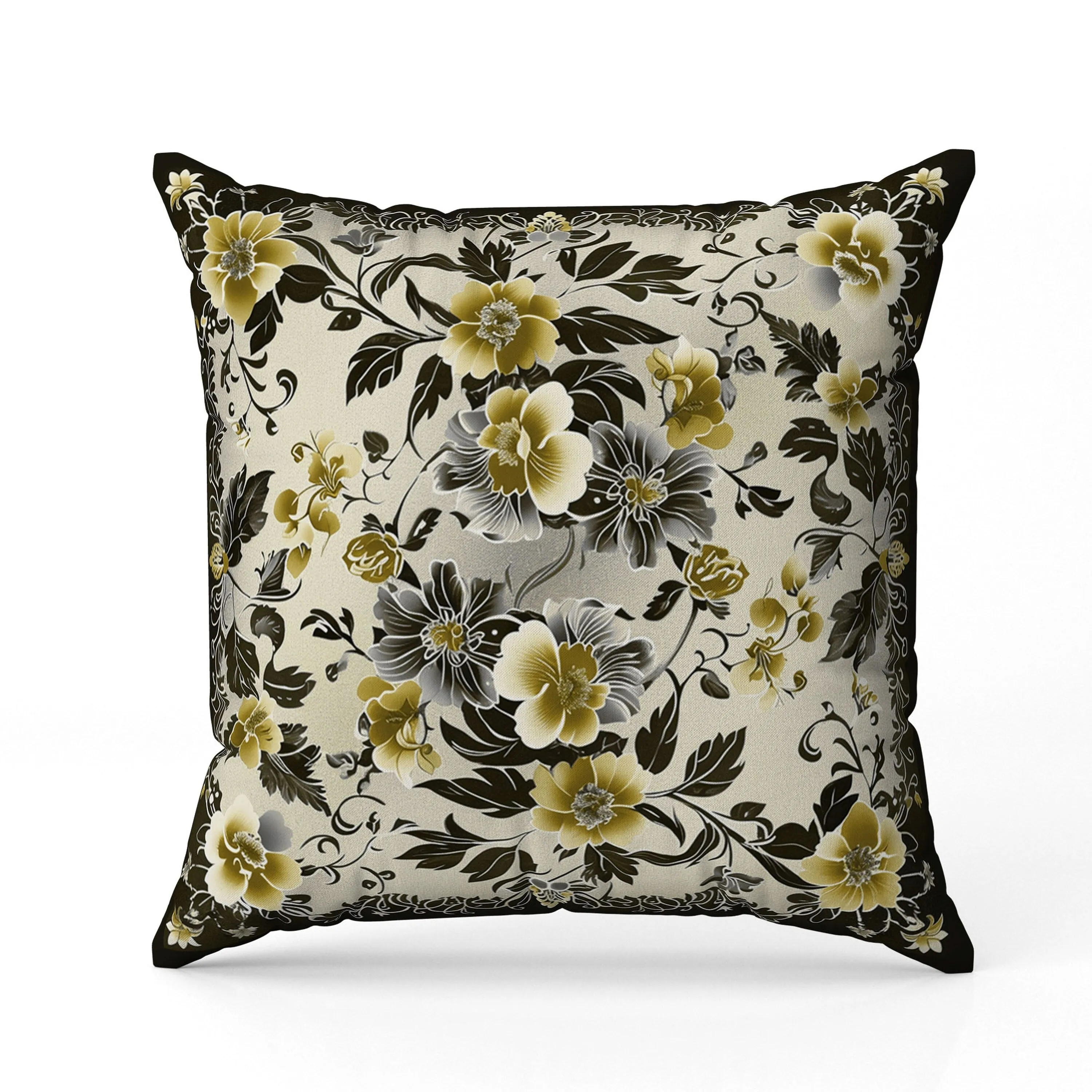 Flower Hub Faux Suede Reversible Throw Pillow Black and Green