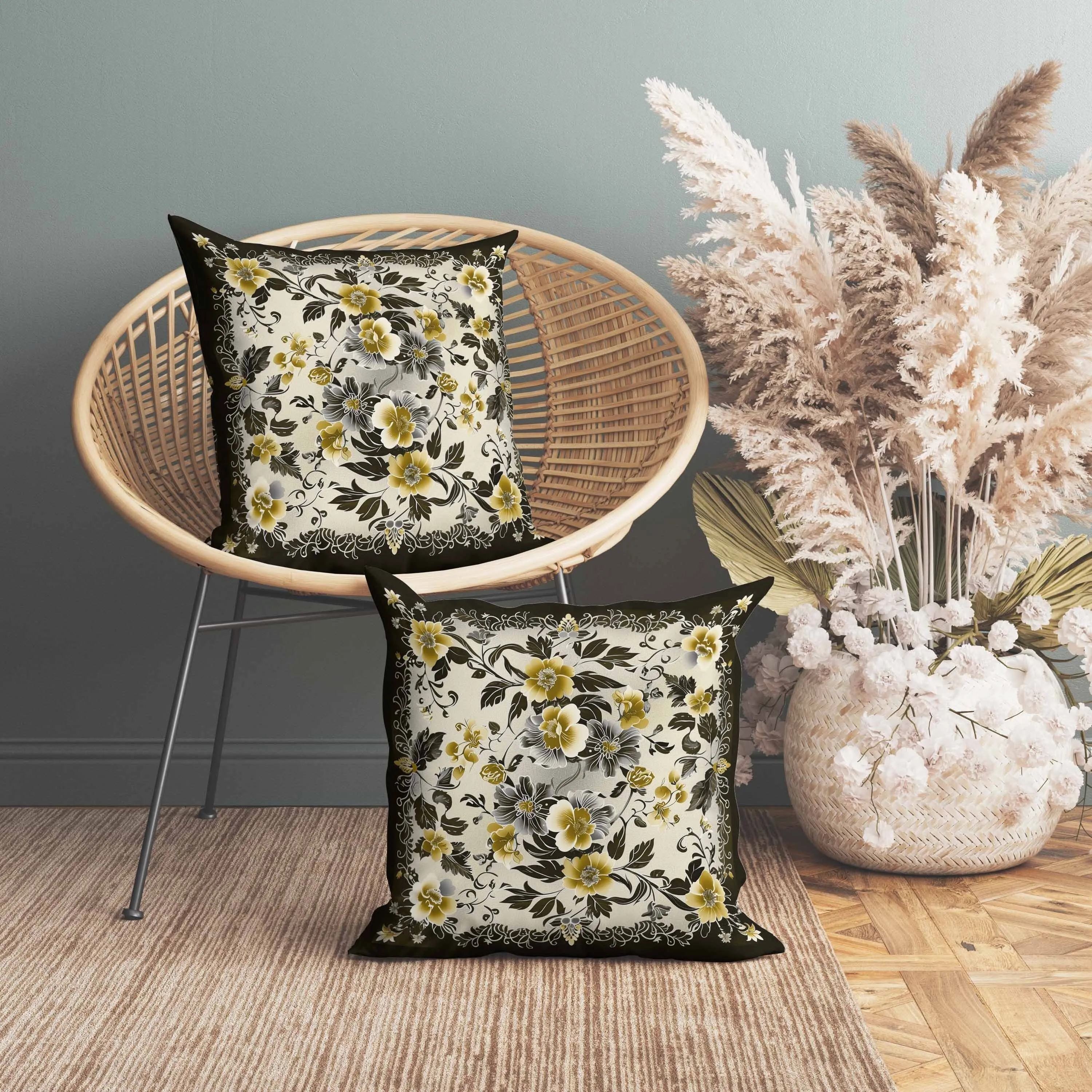 Flower Hub Faux Suede Reversible Throw Pillow Black and Green