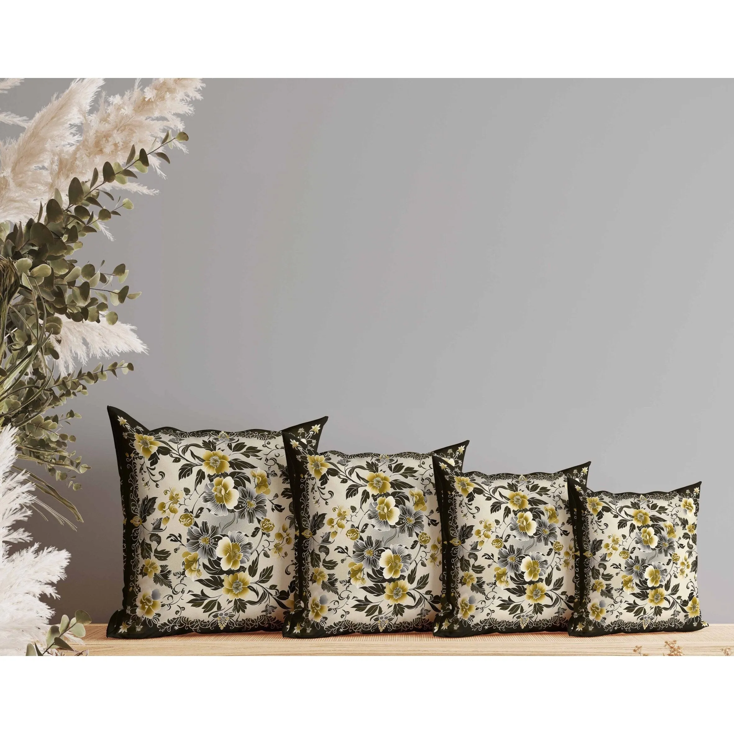 Flower Hub Faux Suede Reversible Throw Pillow Black and Green