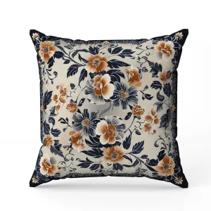 Flower Hub Faux Suede Reversible Throw Pillow Orange and Indigo