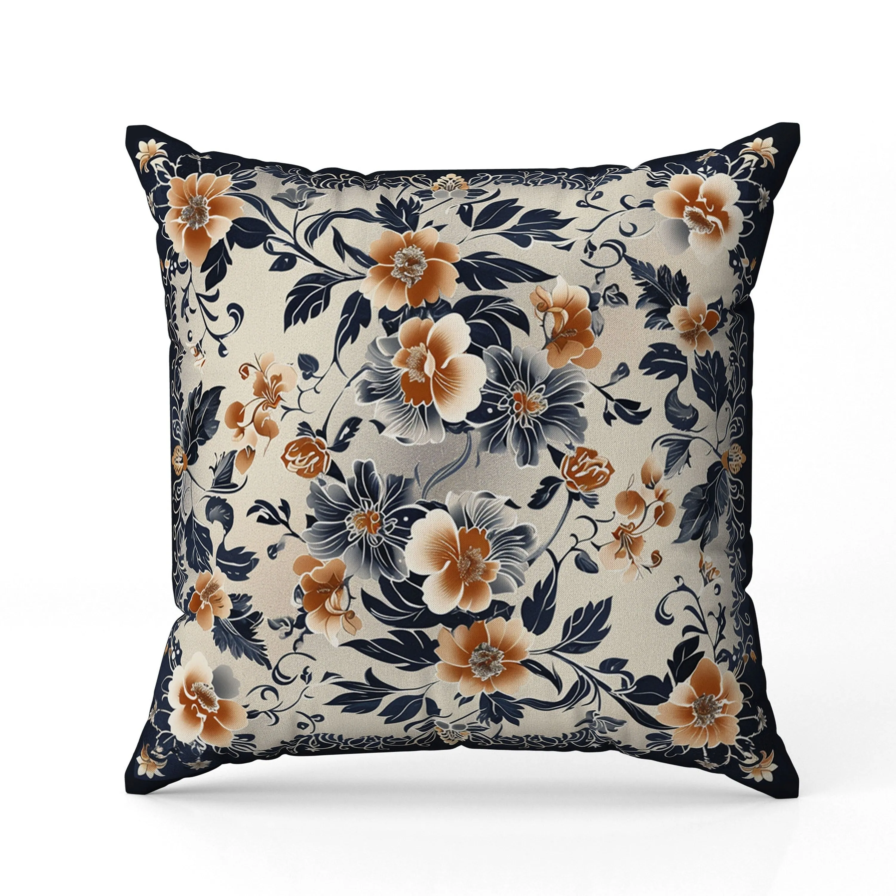 Flower Hub Faux Suede Reversible Throw Pillow Orange and Indigo