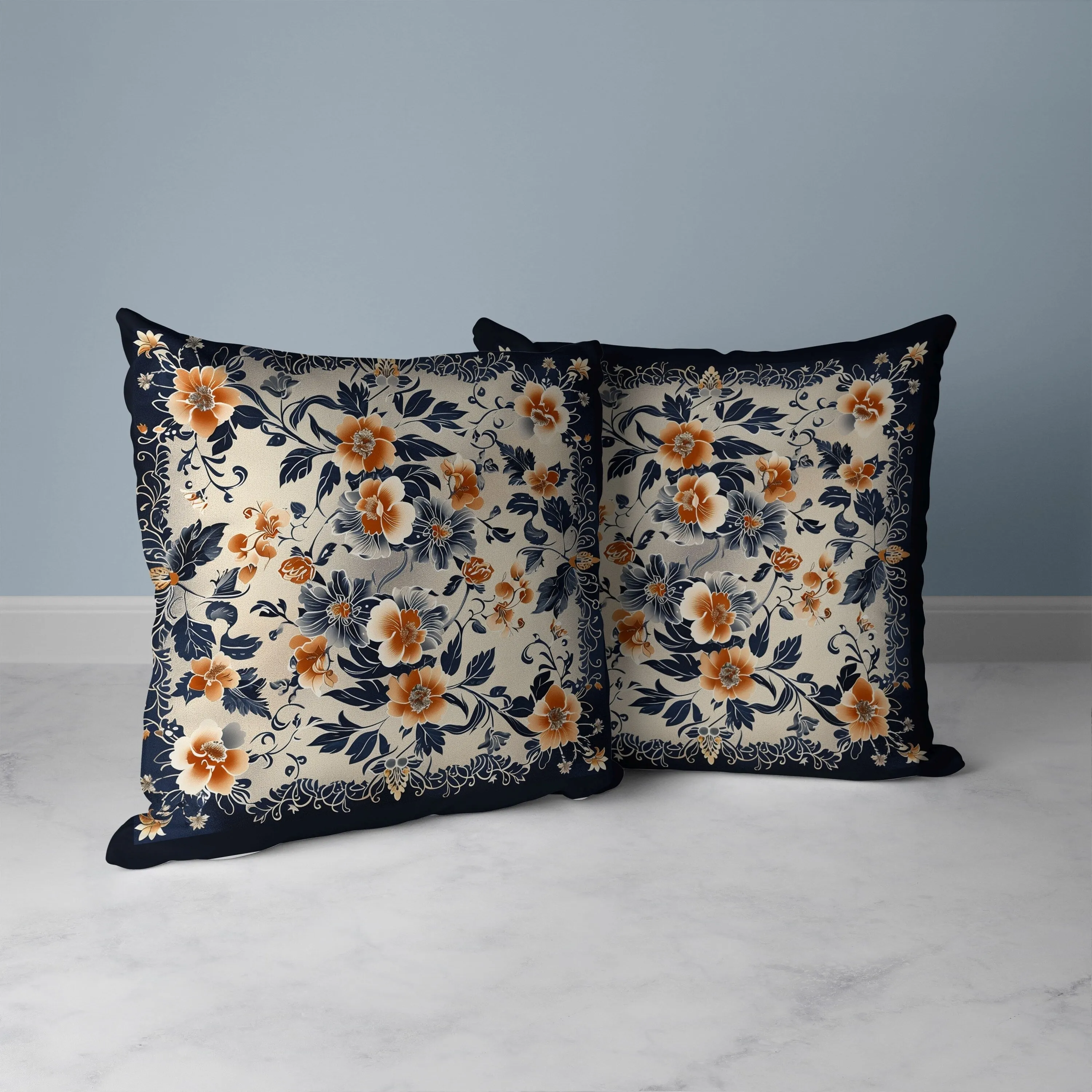 Flower Hub Faux Suede Reversible Throw Pillow Orange and Indigo