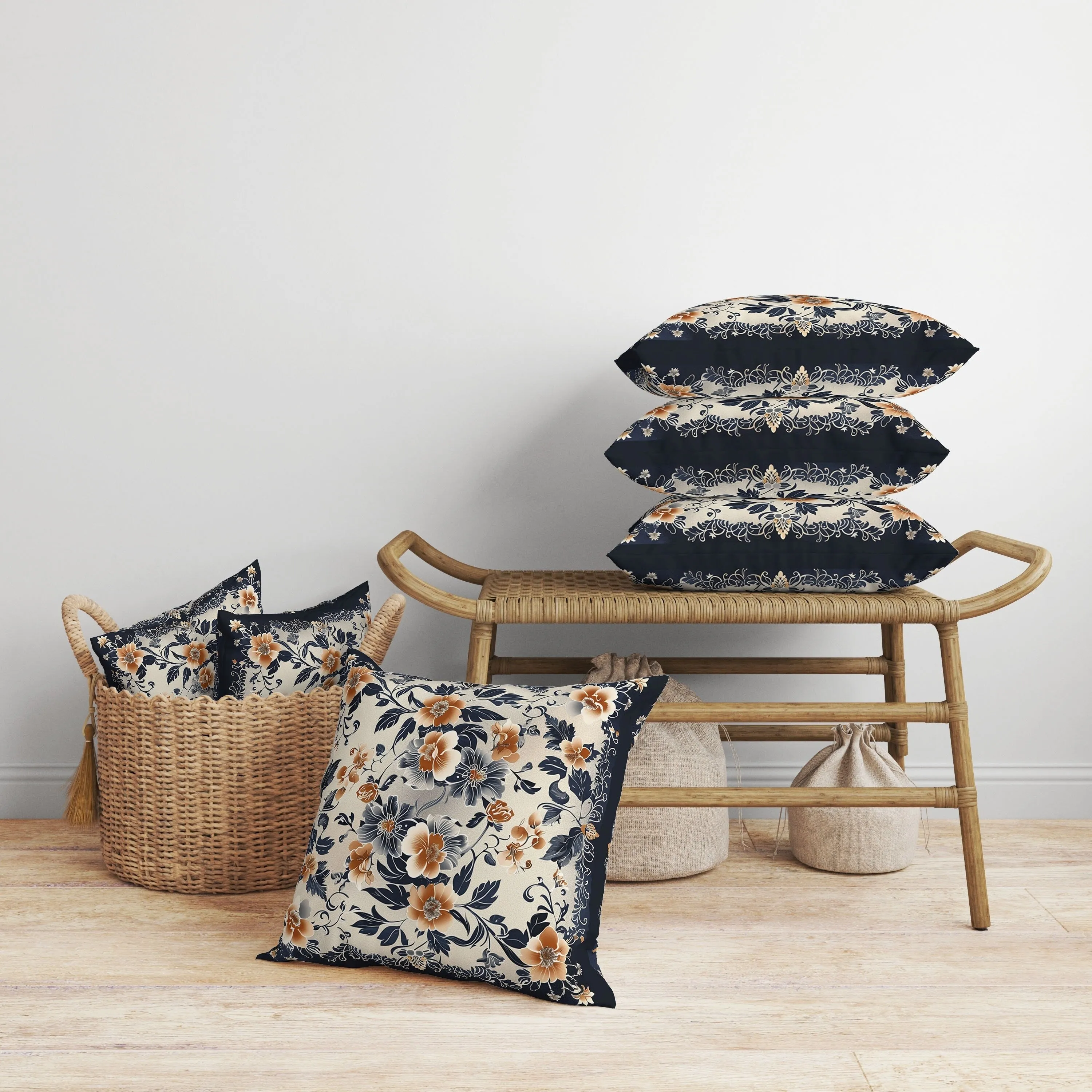 Flower Hub Faux Suede Reversible Throw Pillow Orange and Indigo