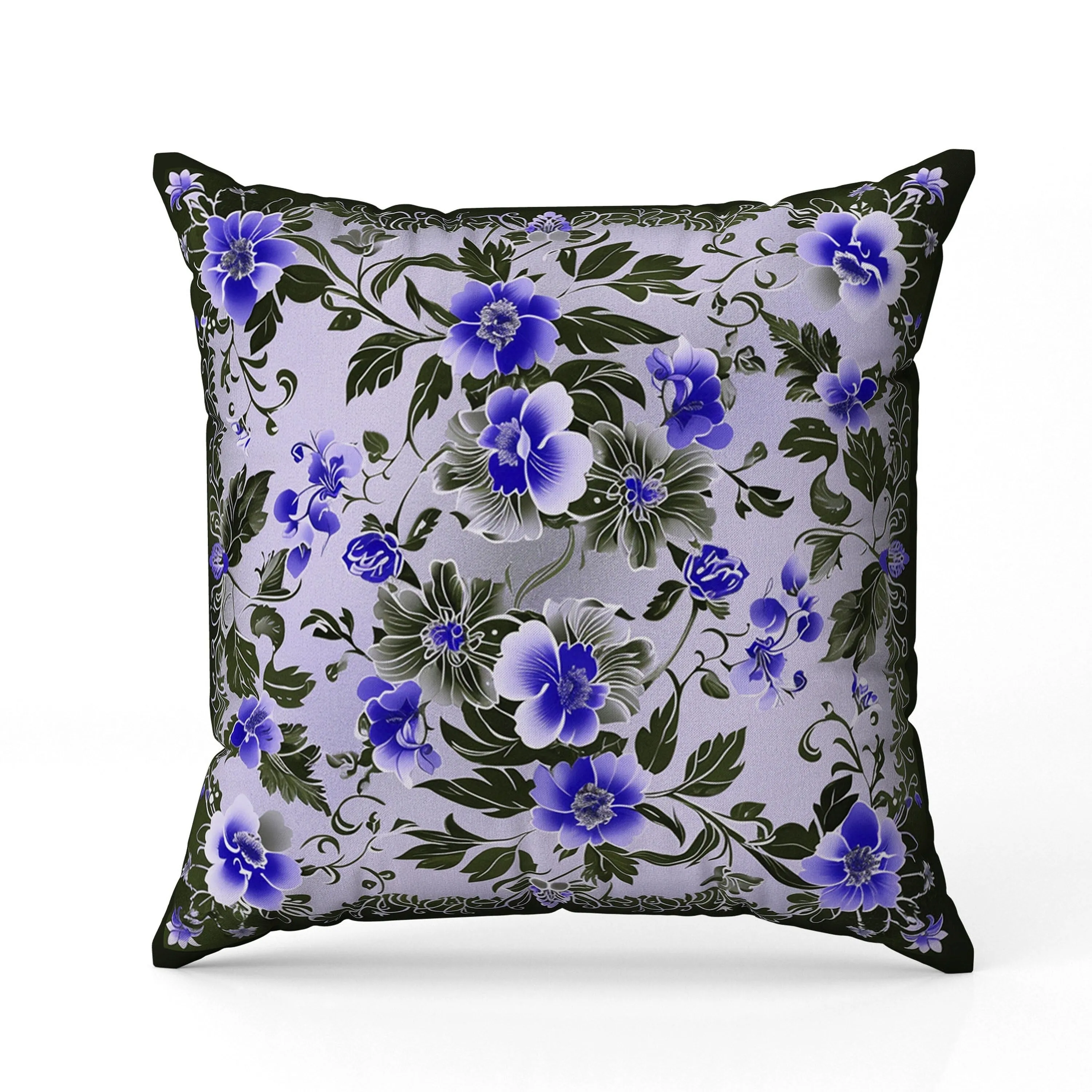 Flower Hub Indoor/Outdoor Reversible Throw Pillow Blue and Olive