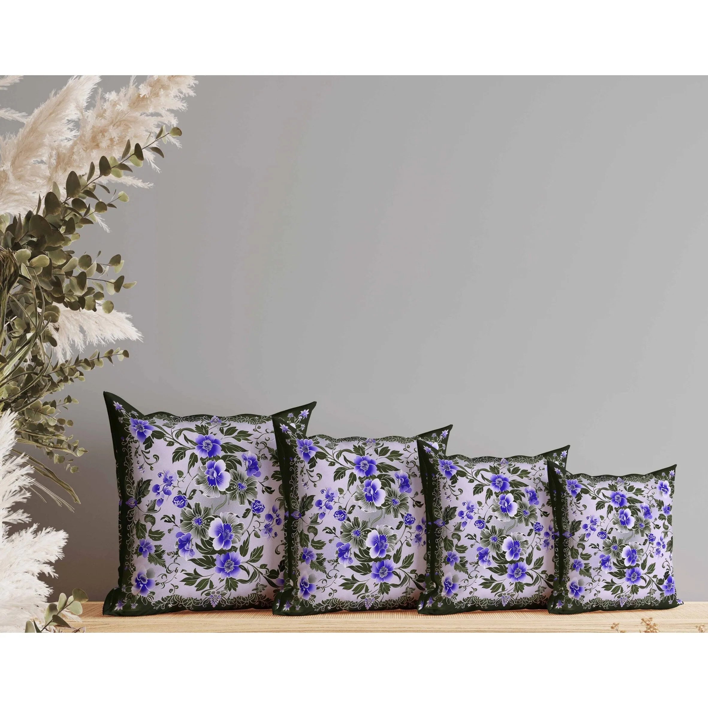 Flower Hub Indoor/Outdoor Reversible Throw Pillow Blue and Olive