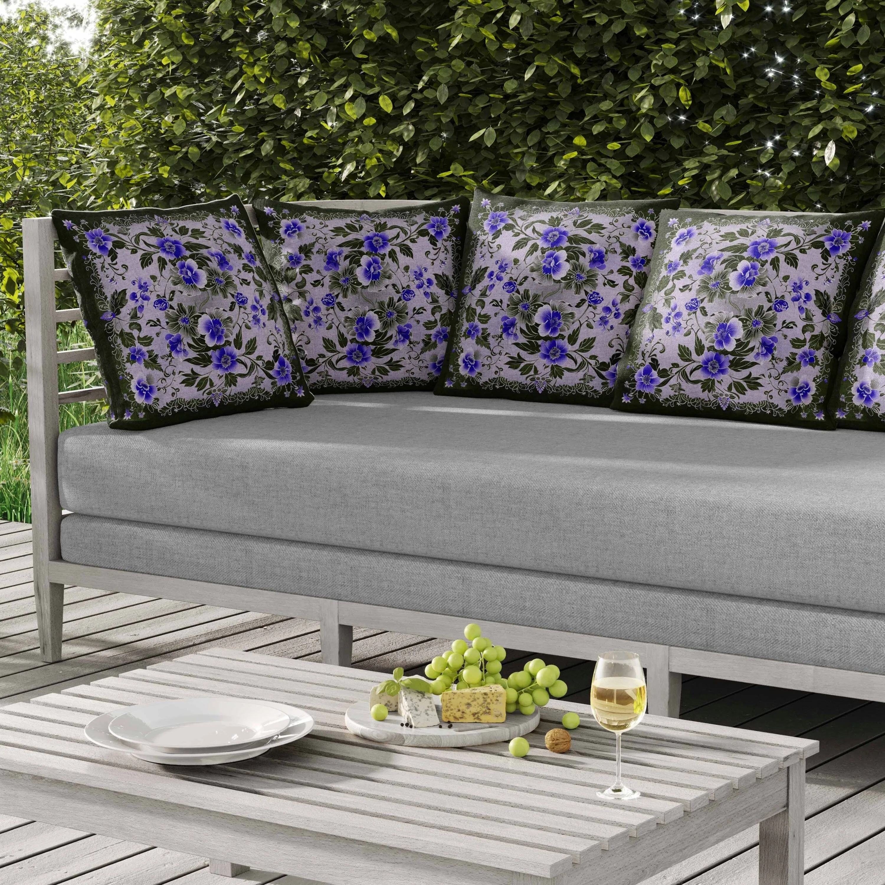 Flower Hub Indoor/Outdoor Reversible Throw Pillow Blue and Olive