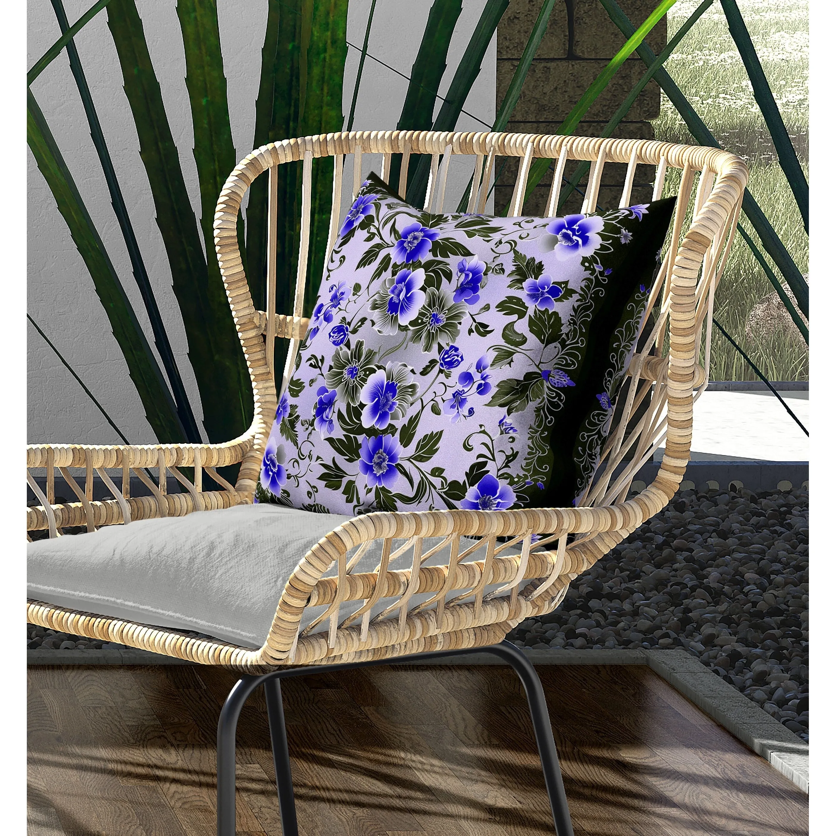 Flower Hub Indoor/Outdoor Reversible Throw Pillow Blue and Olive