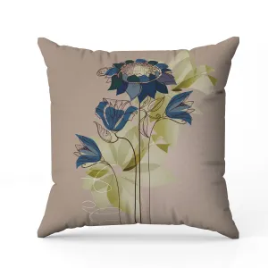 Flowers Line Art Faux Suede Reversible Throw Pillow Pink and Blue
