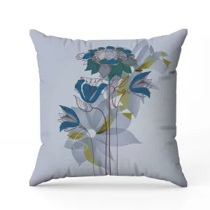 Flowers Line Art Faux Suede Reversible Throw Pillow Sky and Blue