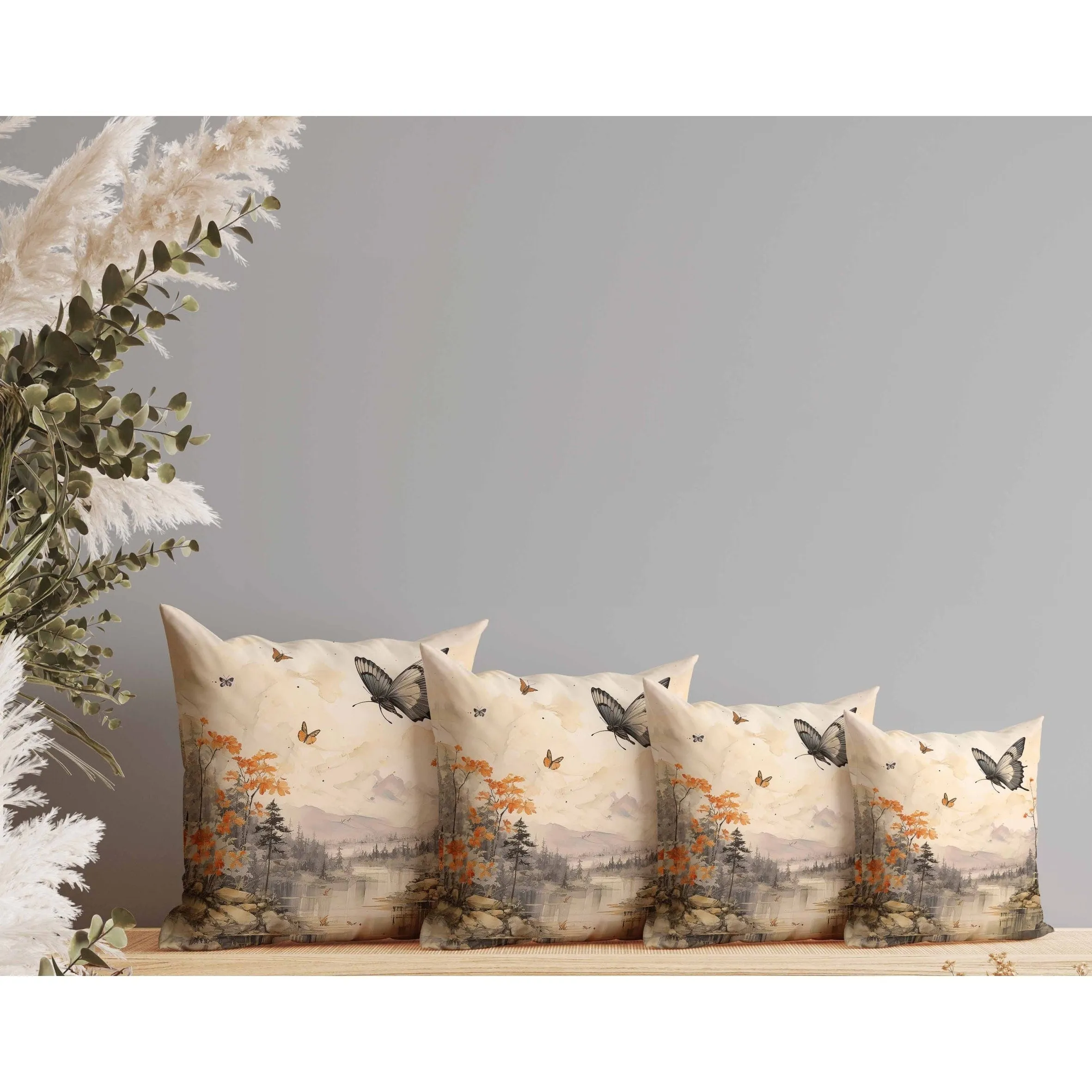 Fluttering Floral Heights Faux Suede Reversible Throw Pillow Yellow and Orange