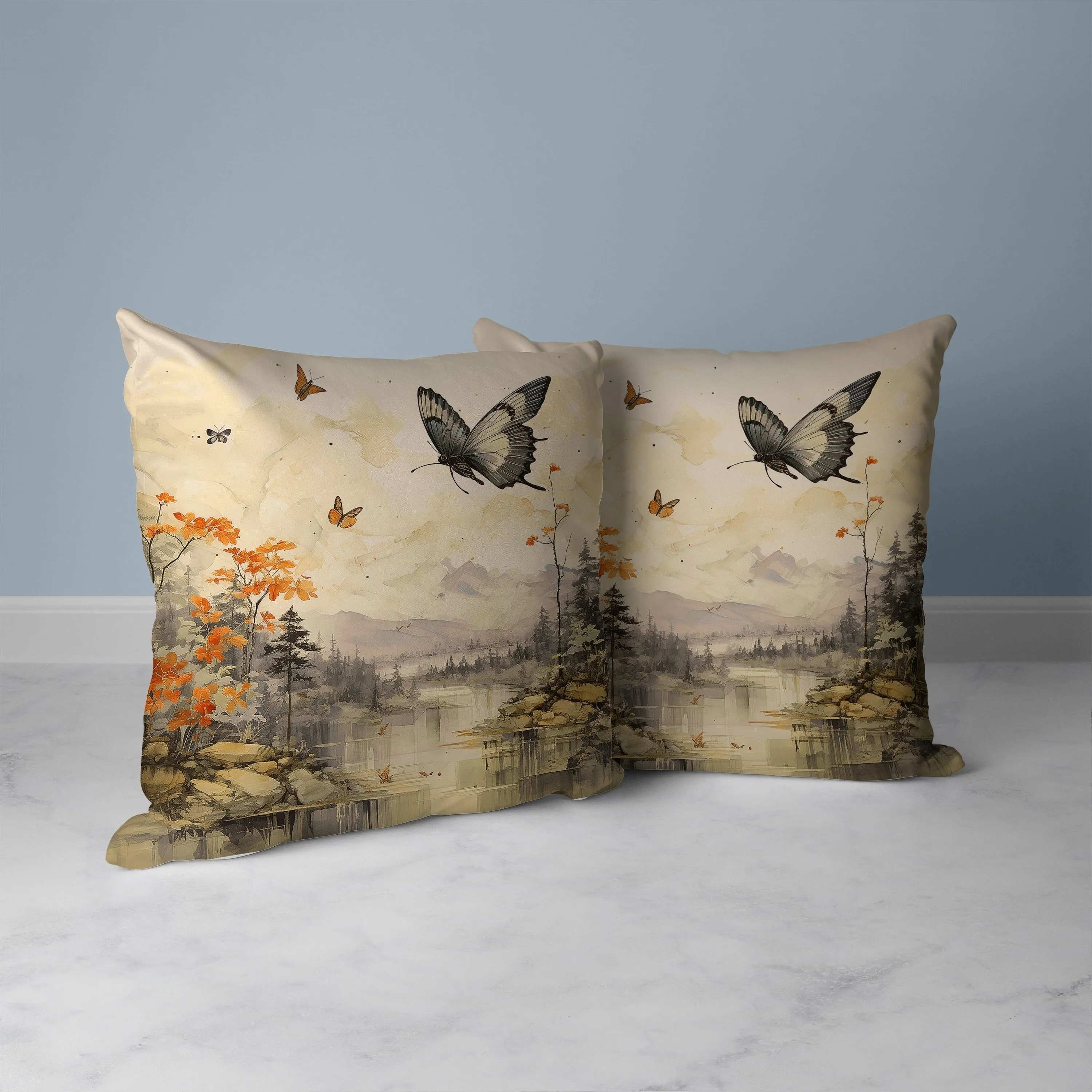 Fluttering Floral Heights Faux Suede Reversible Throw Pillow Yellow and Orange