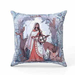 Forest Melodies Faux Suede Reversible Throw Pillow Blue and Red
