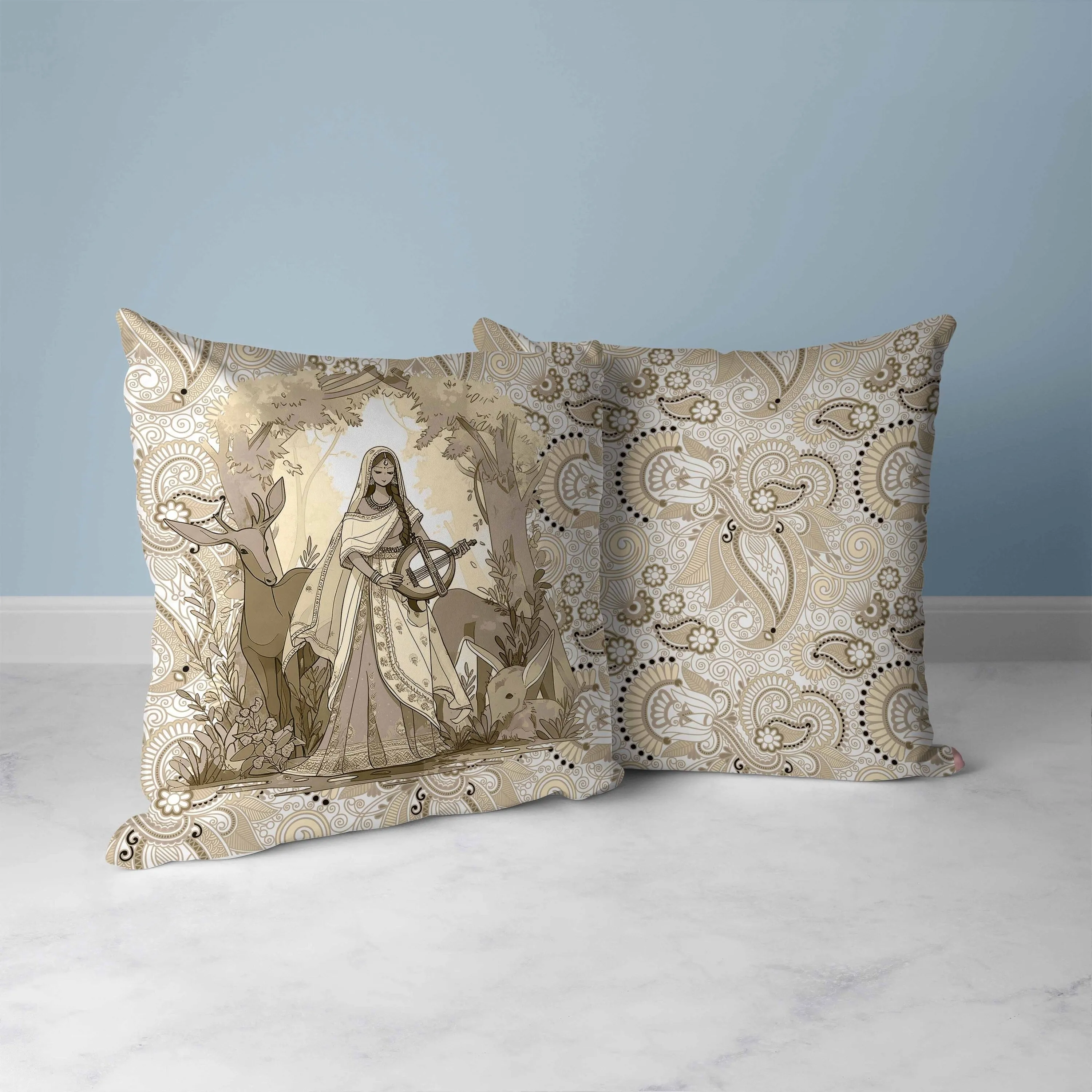 Forest Melodies Faux Suede Reversible Throw Pillow Gold and Fusion