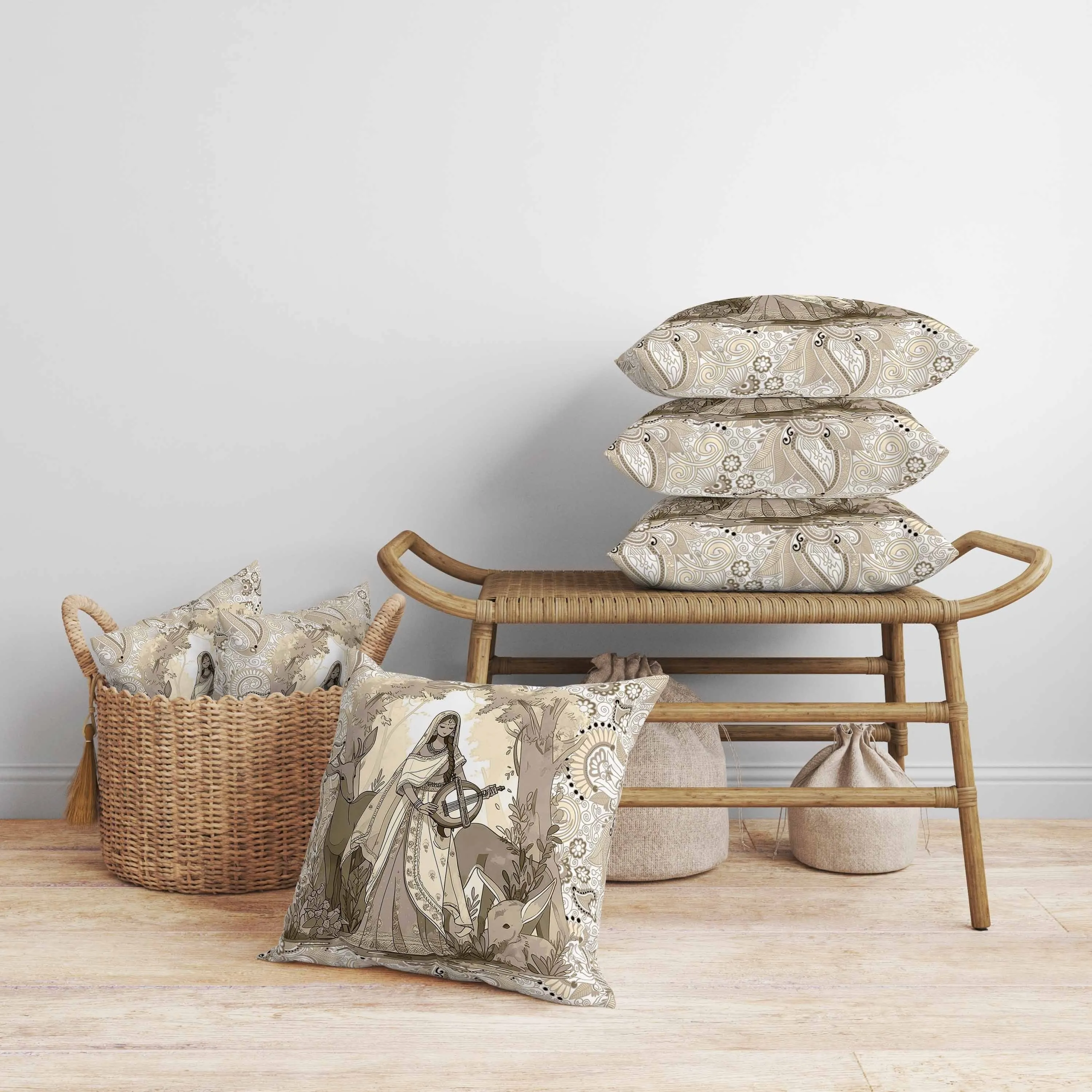 Forest Melodies Faux Suede Reversible Throw Pillow Gold and Fusion