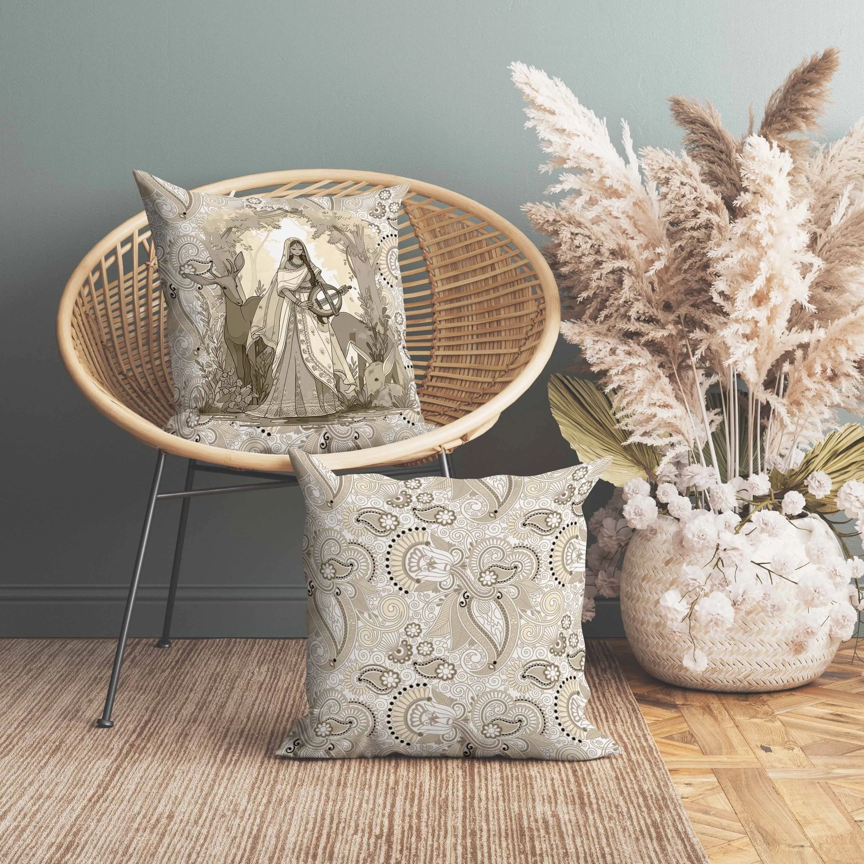 Forest Melodies Faux Suede Reversible Throw Pillow Gold and Fusion