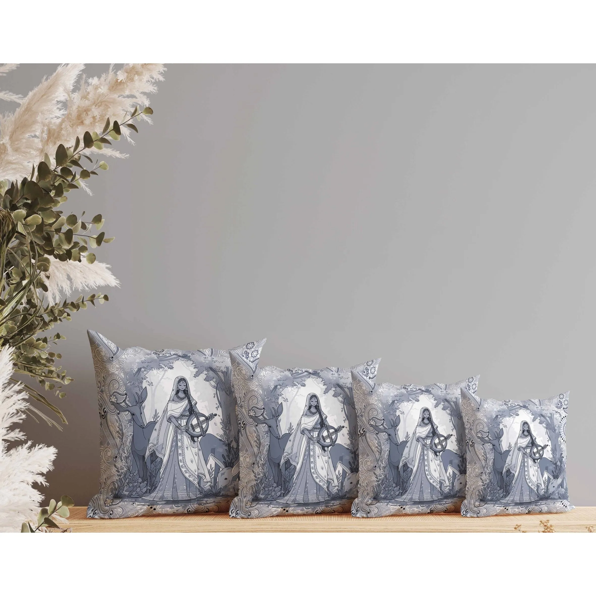 Forest Melodies Faux Suede Reversible Throw Pillow White and Grey