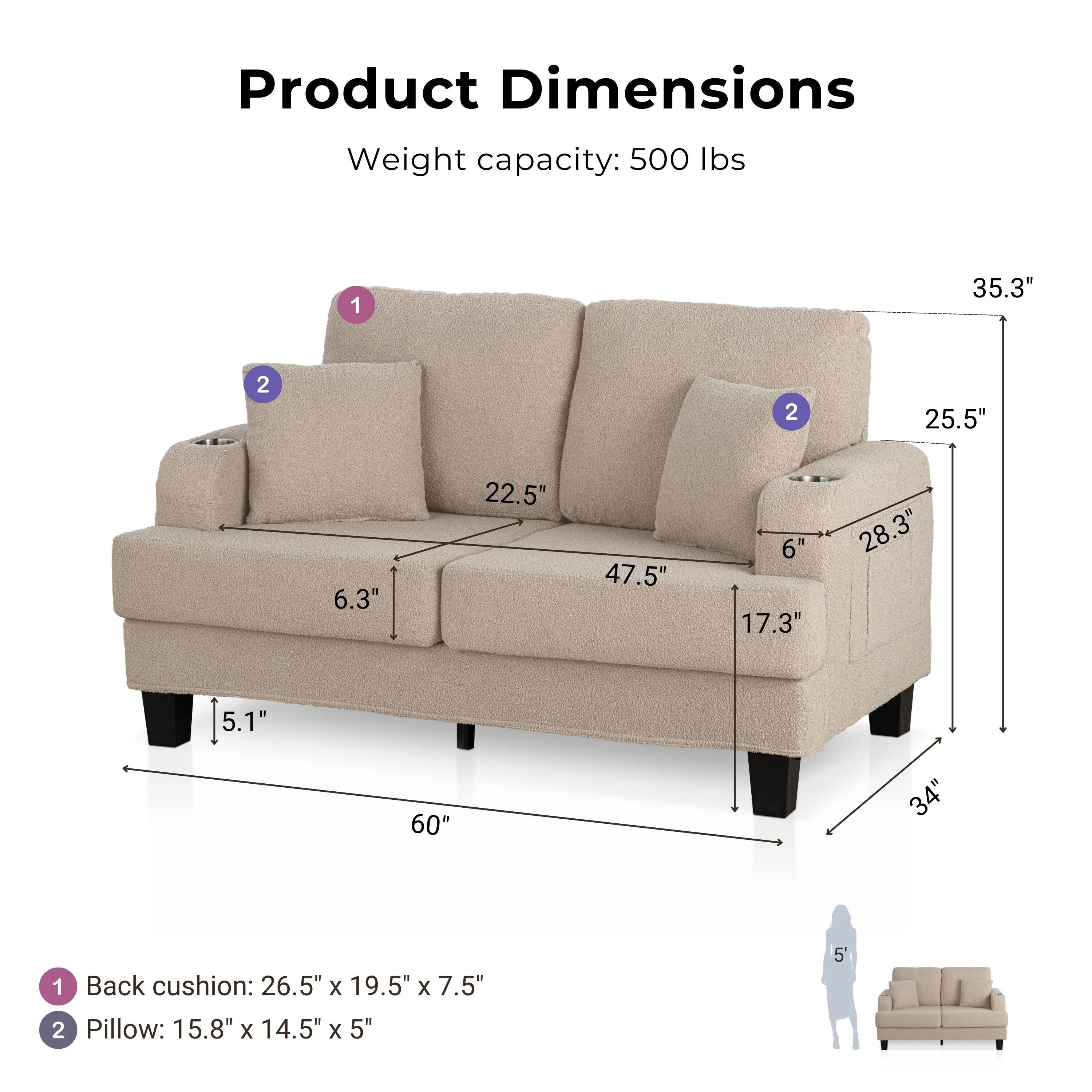 Furniture of America Xenia Modern 3-Piece Boucle Sofa and Ottoman Set