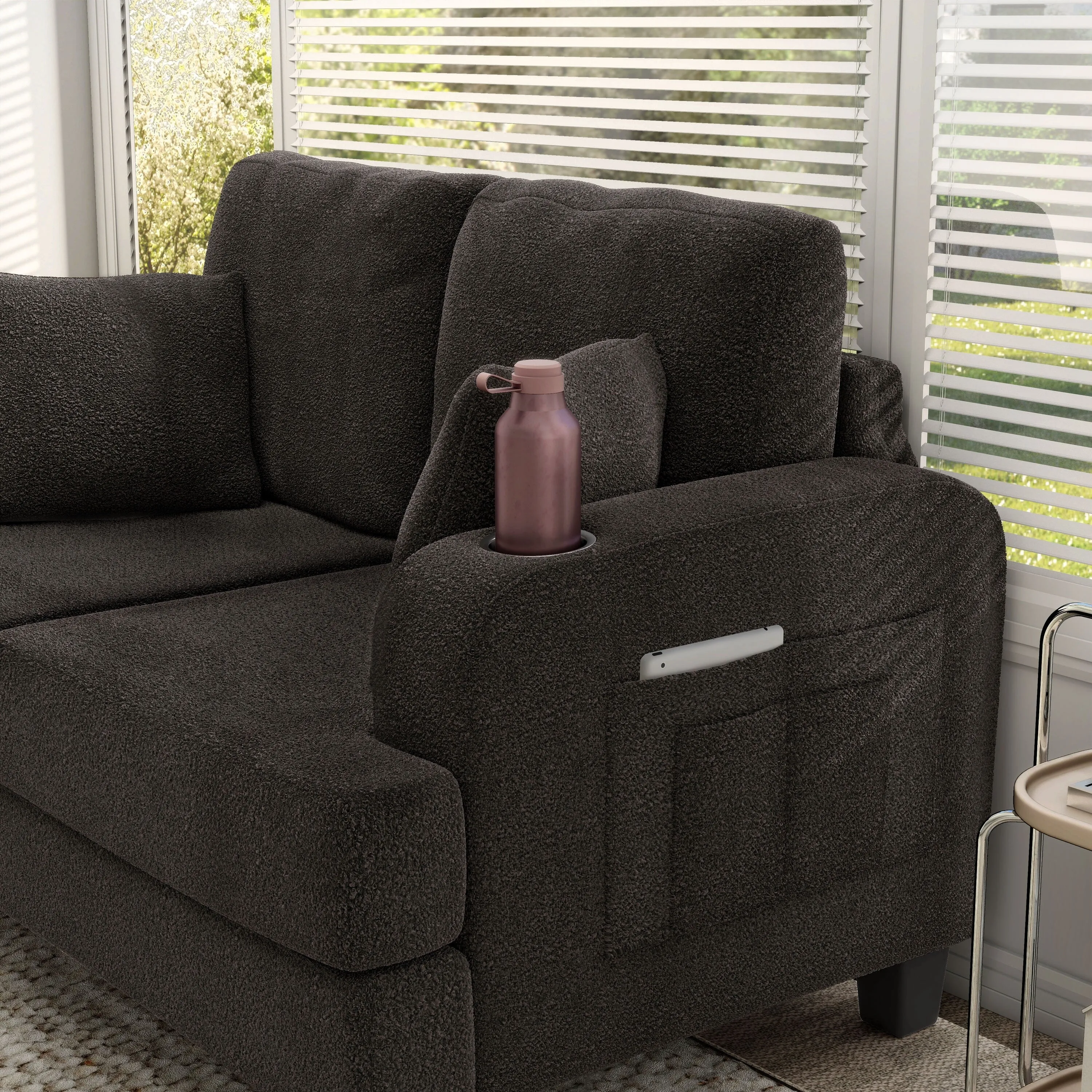 Furniture of America Xenia Modern 3-Piece Boucle Sofa and Ottoman Set