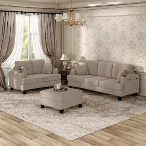 Furniture of America Xenia Modern 3-Piece Boucle Sofa and Ottoman Set