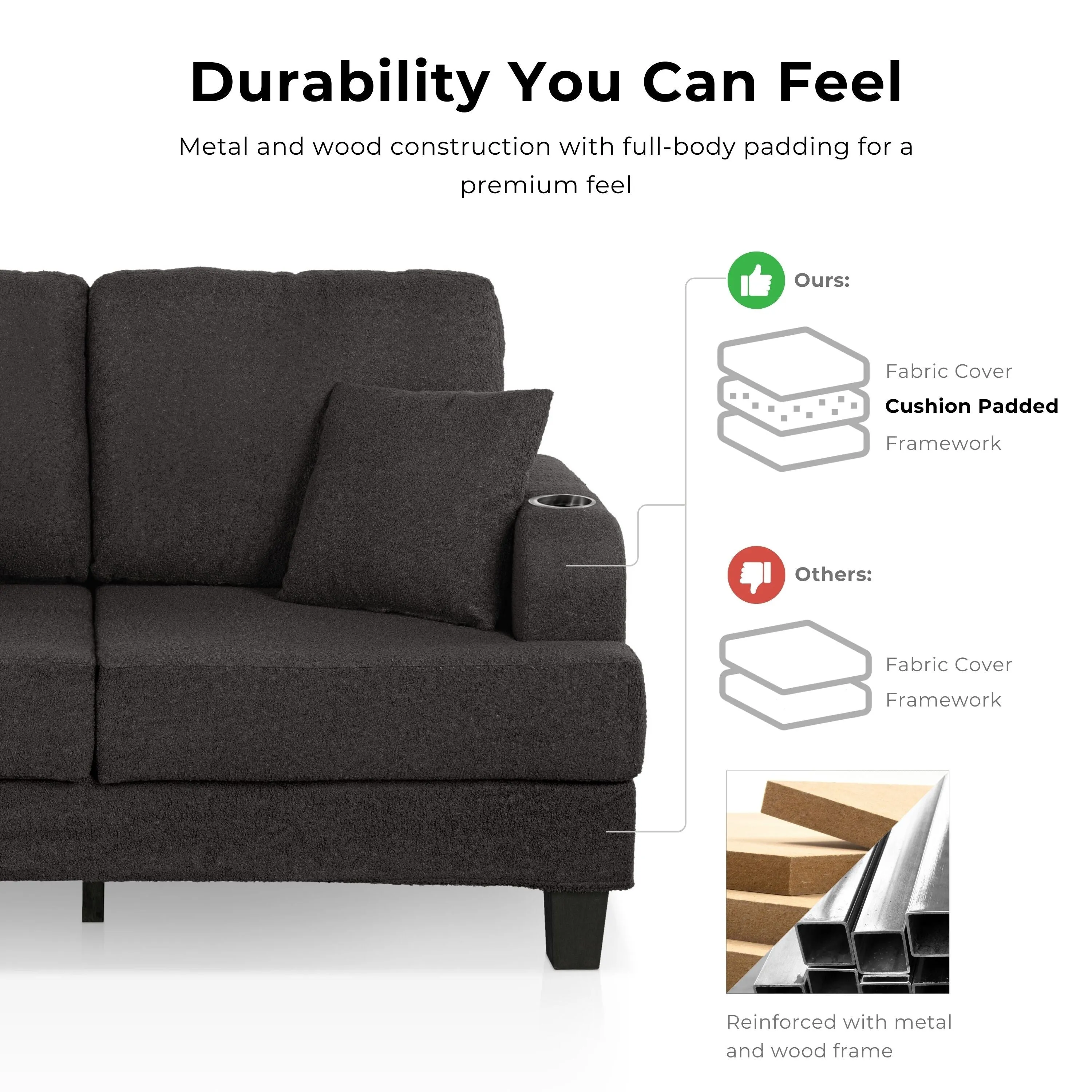 Furniture of America Xenia Modern 3-Piece Boucle Sofa and Ottoman Set