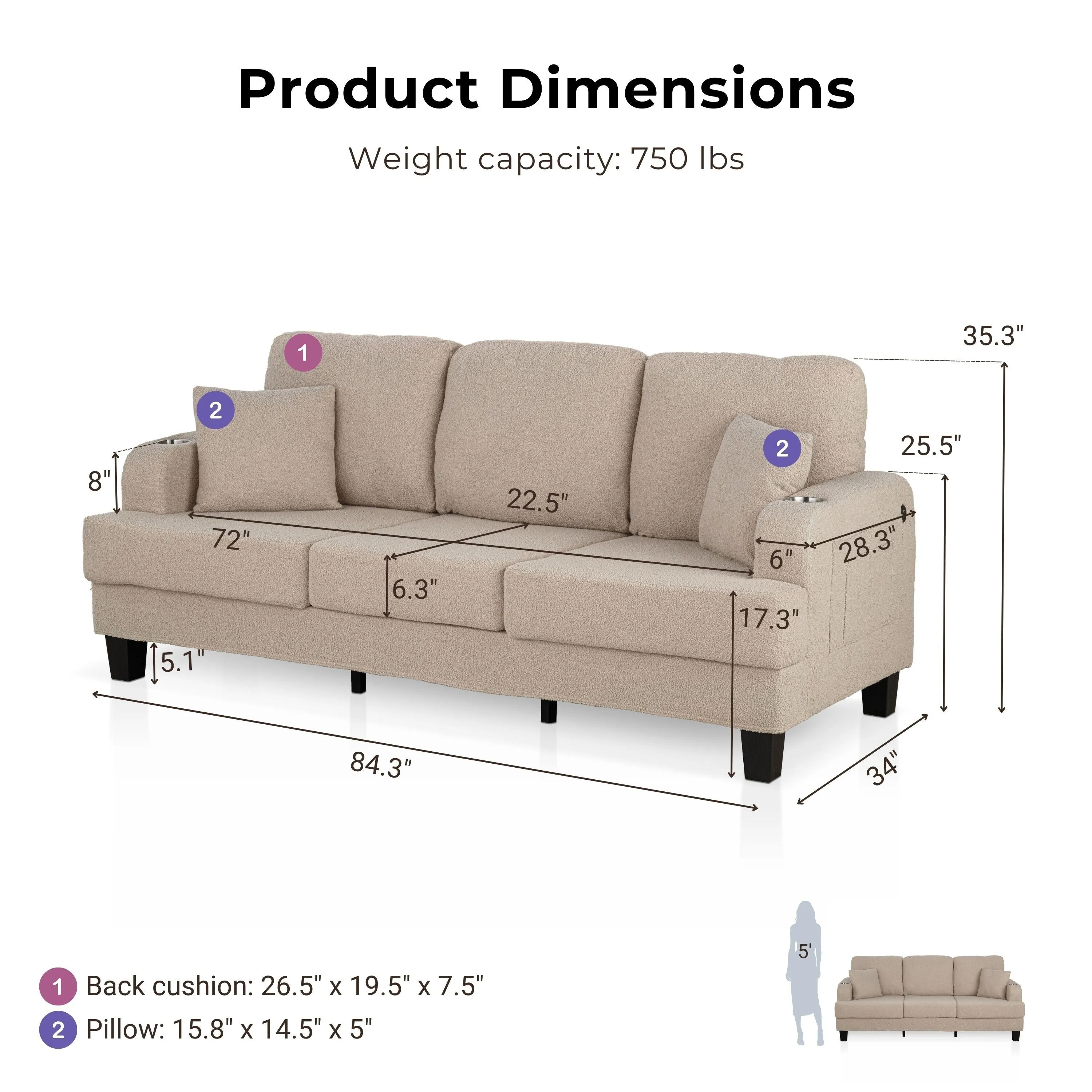 Furniture of America Xenia Modern 3-Piece Boucle Sofa and Ottoman Set