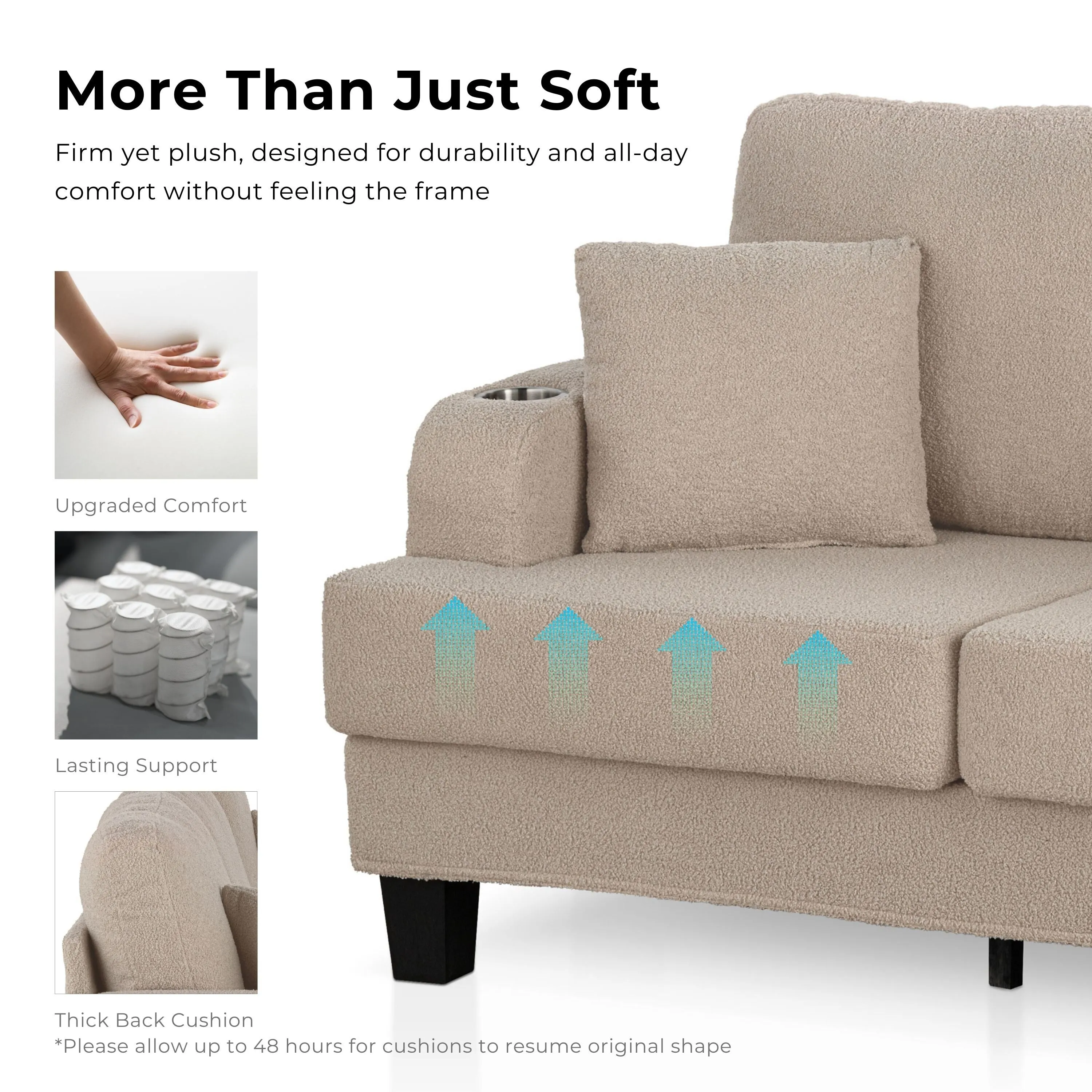 Furniture of America Xenia Modern 3-Piece Boucle Sofa and Ottoman Set