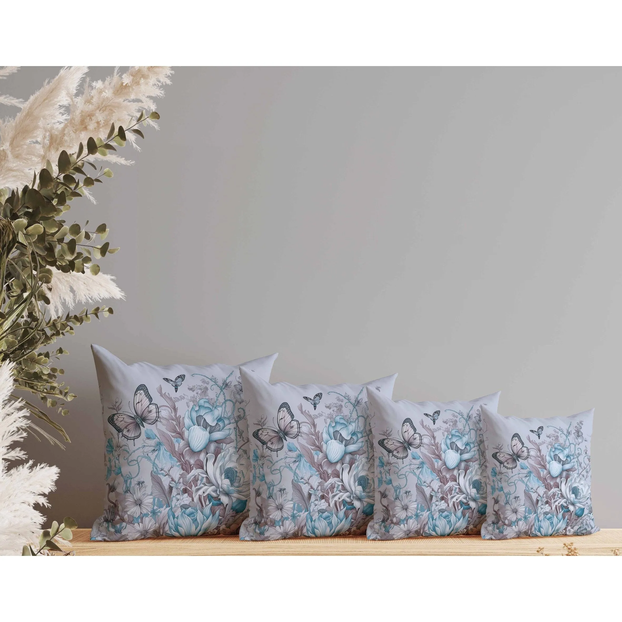 Garden Delights Faux Suede Reversible Throw Pillow Light and Blue