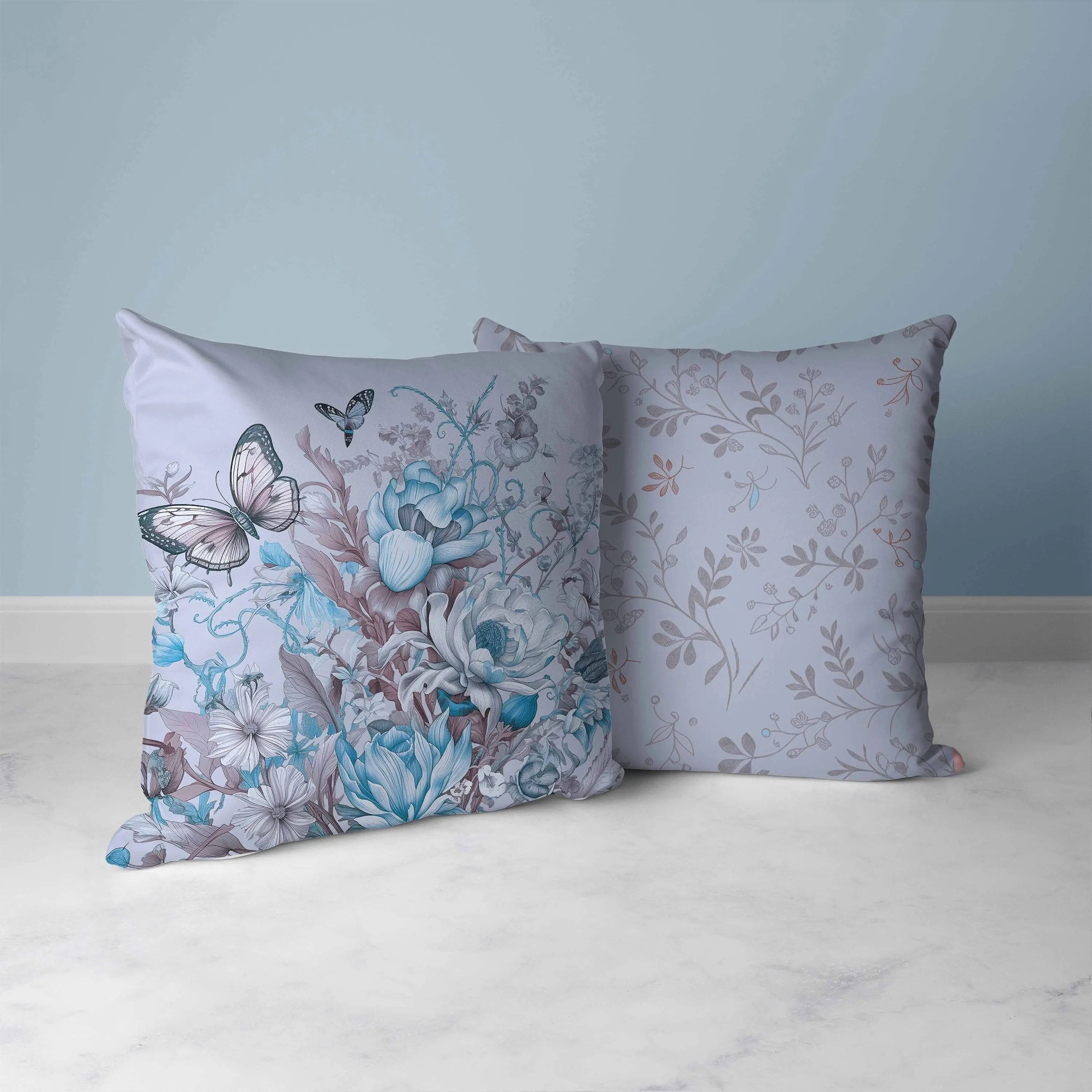 Garden Delights Faux Suede Reversible Throw Pillow Light and Blue