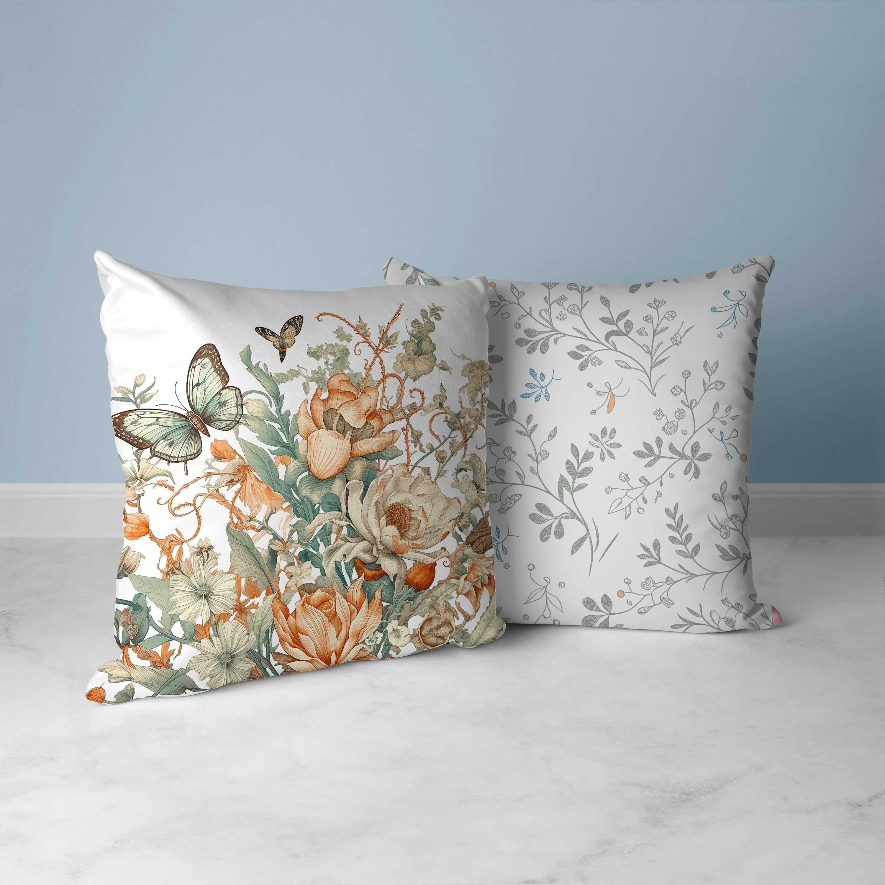 Garden Delights Faux Suede Reversible Throw Pillow White and Orange