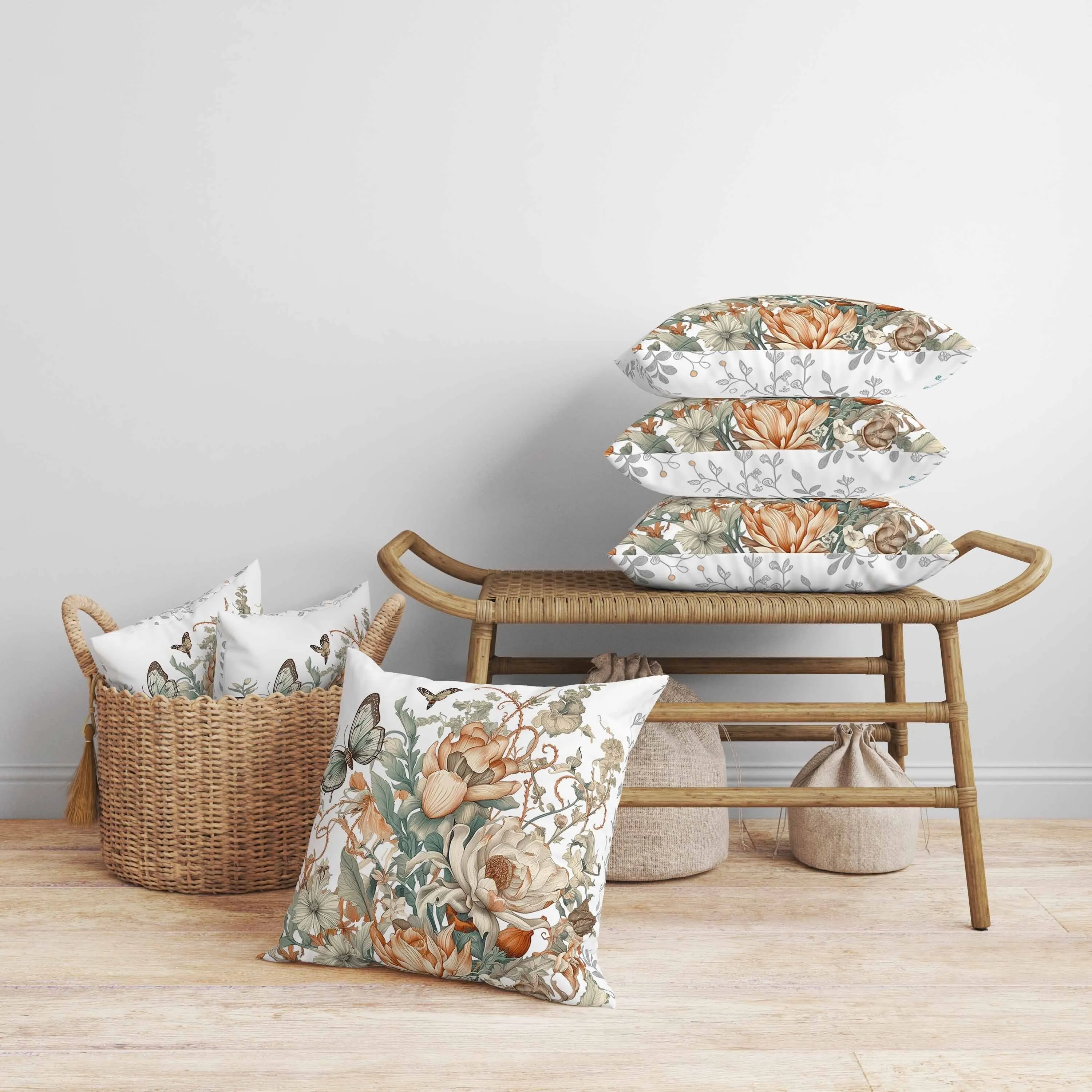 Garden Delights Faux Suede Reversible Throw Pillow White and Orange