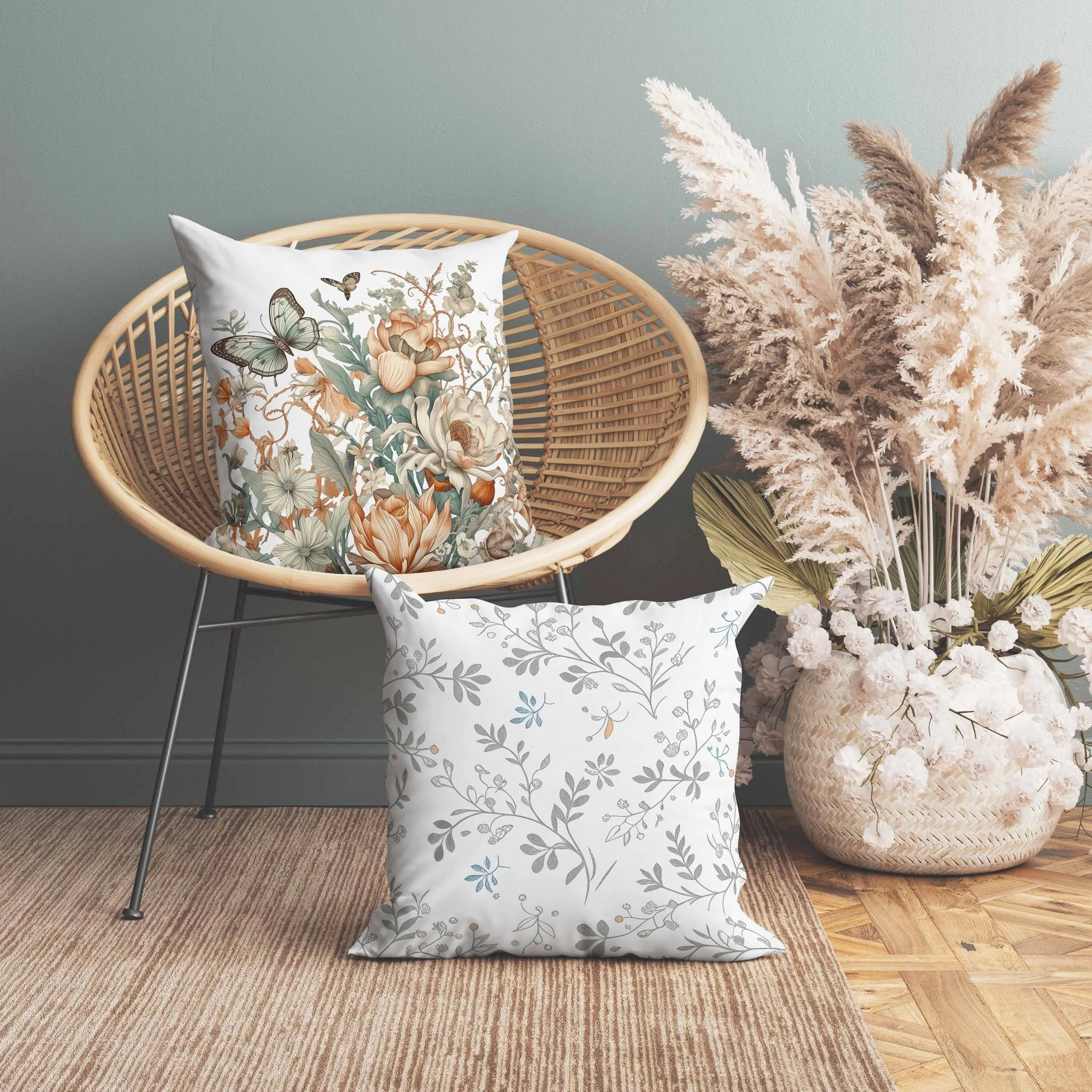 Garden Delights Faux Suede Reversible Throw Pillow White and Orange