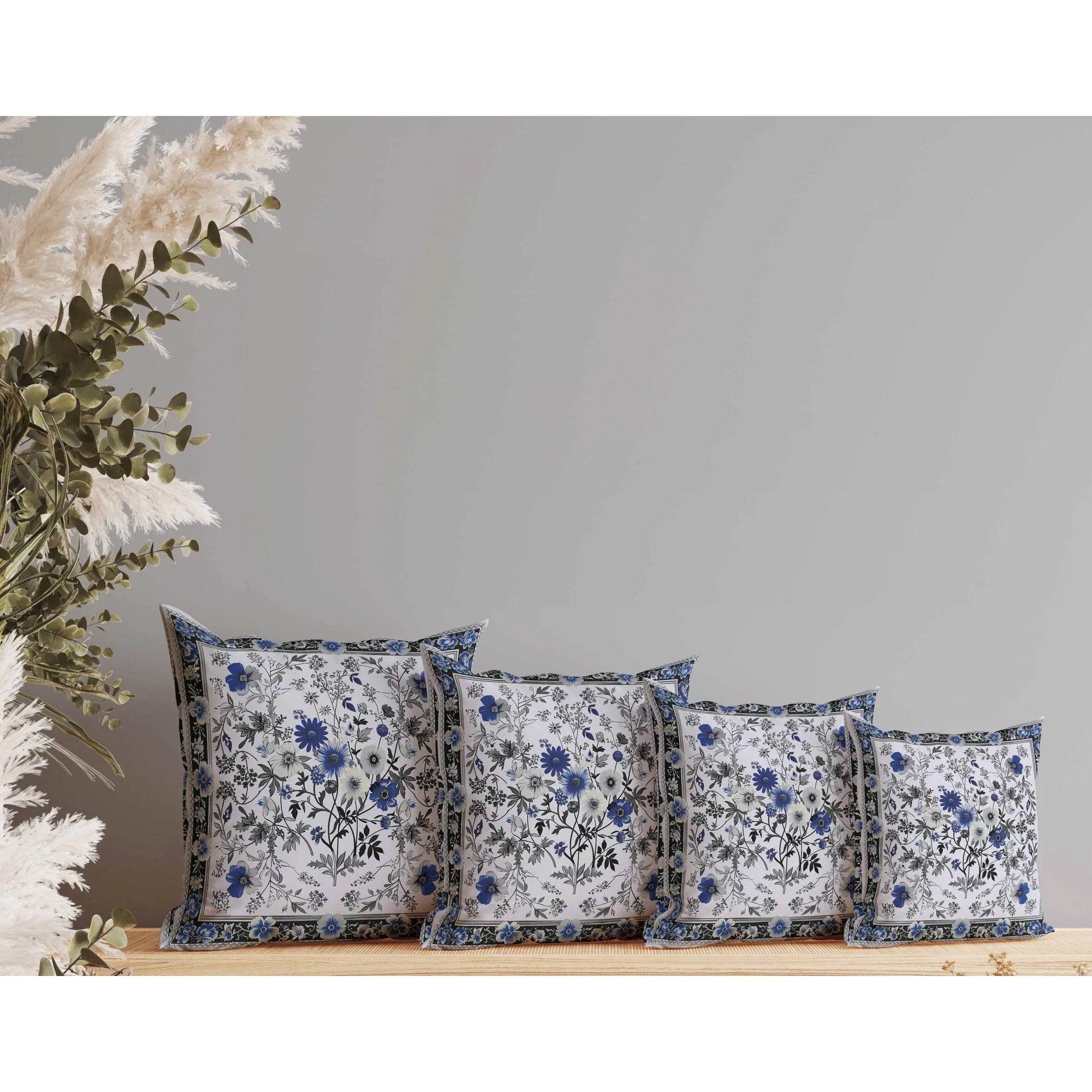 Garden Glory Faux Suede Reversible Throw Pillow Blue and Gray
