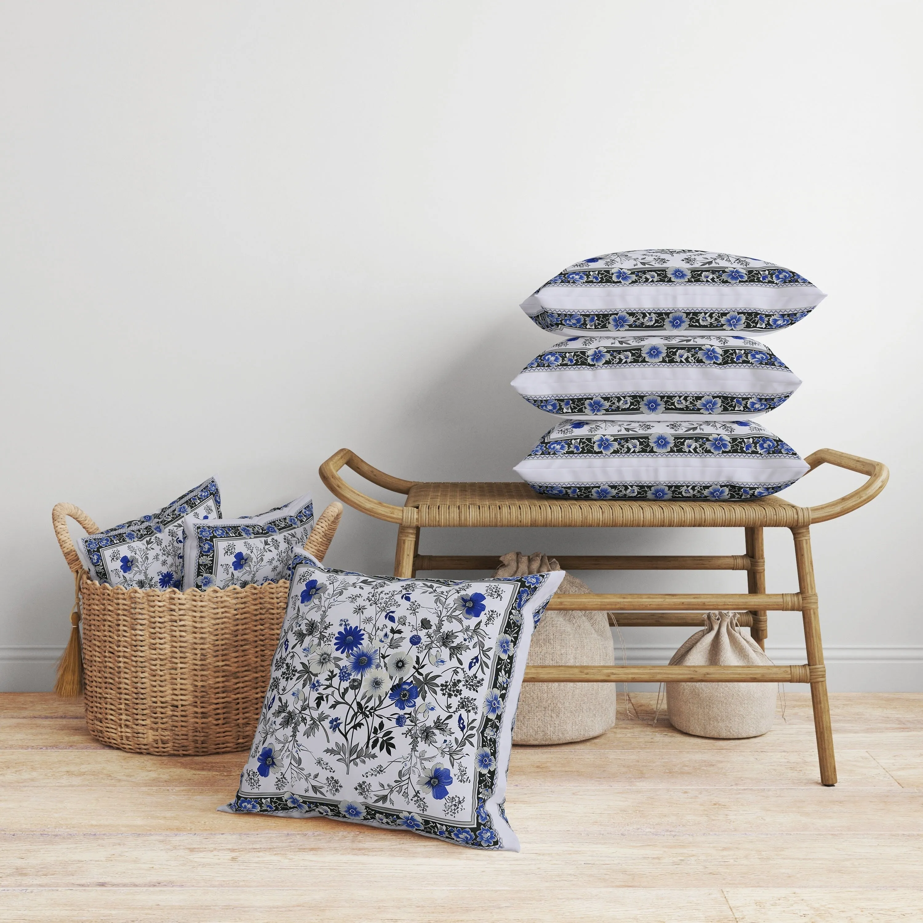 Garden Glory Faux Suede Reversible Throw Pillow Blue and Gray